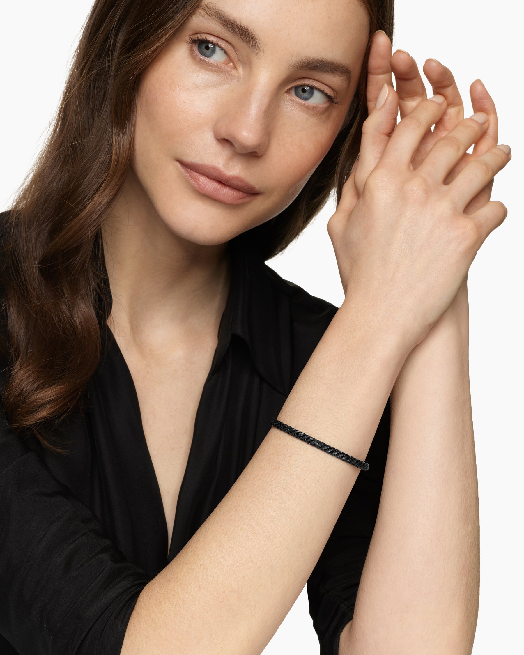 Alternative view of Sculpted Cable Bangle Bracelet in Black Titanium with Black Diamonds, 4.6mm