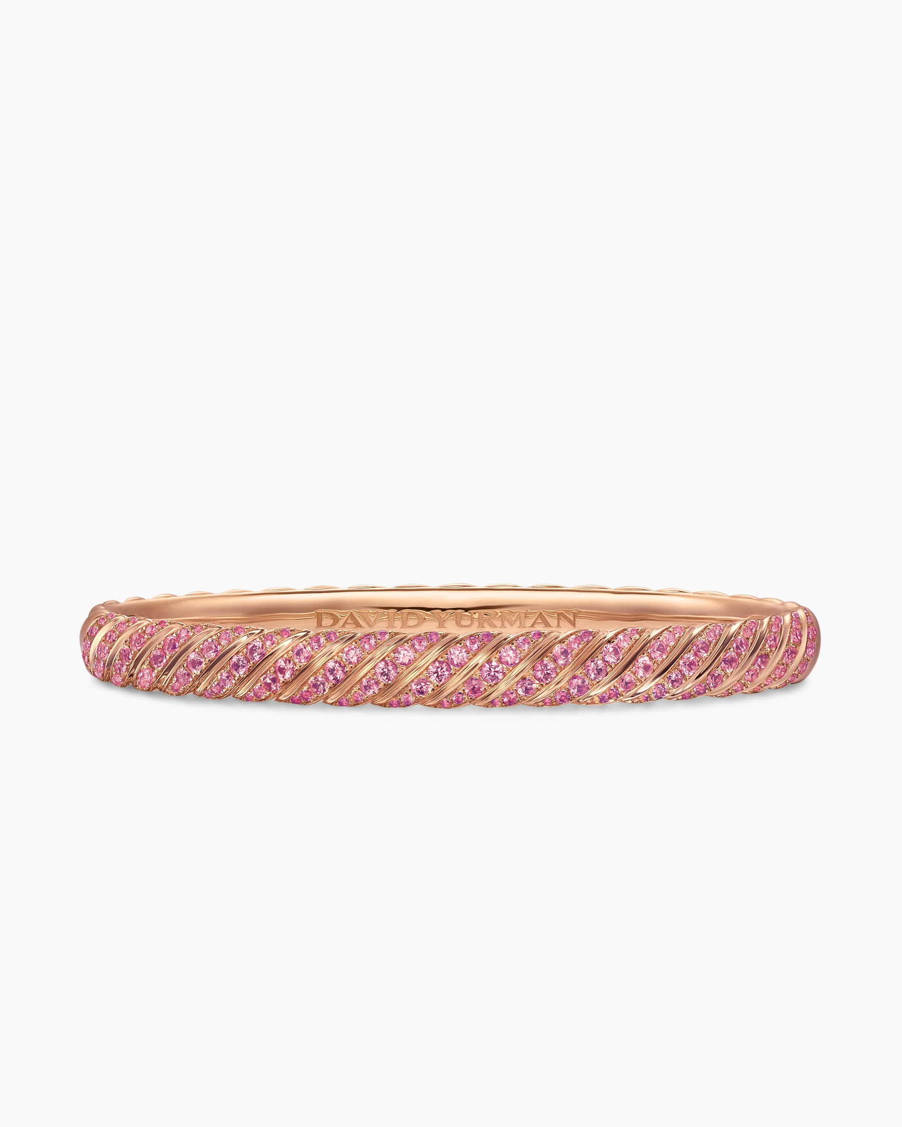 Sculpted Cable Bangle Bracelet in 18K Rose Gold with Pink Sapphires, 6.2mm