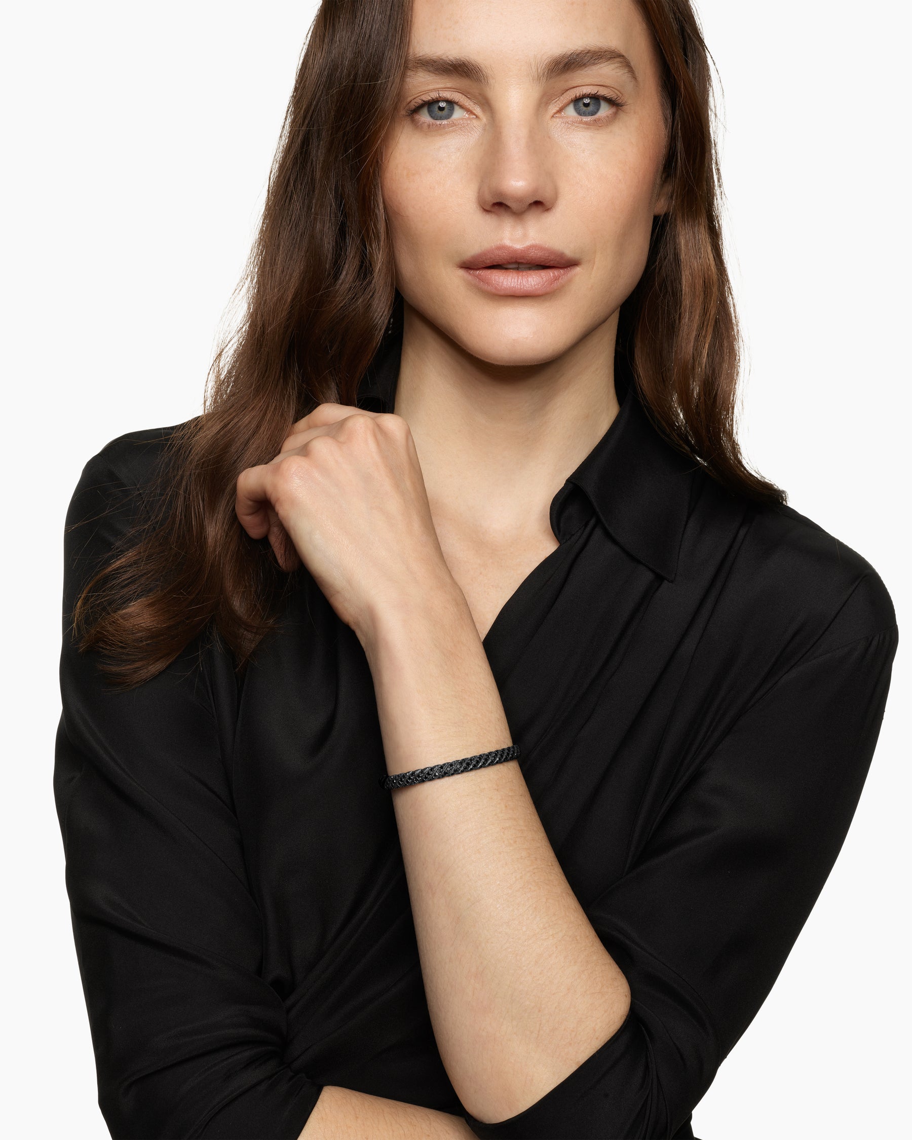 Alternative view of Sculpted Cable Bangle Bracelet in Black Titanium with Black Diamonds, 6.2mm