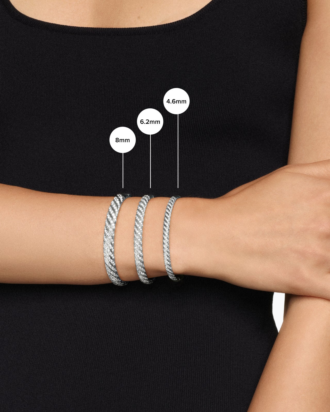 Sculpted Cable Bangle Bracelet in Black Titanium with Black Diamonds, 6.2mm - Image 7