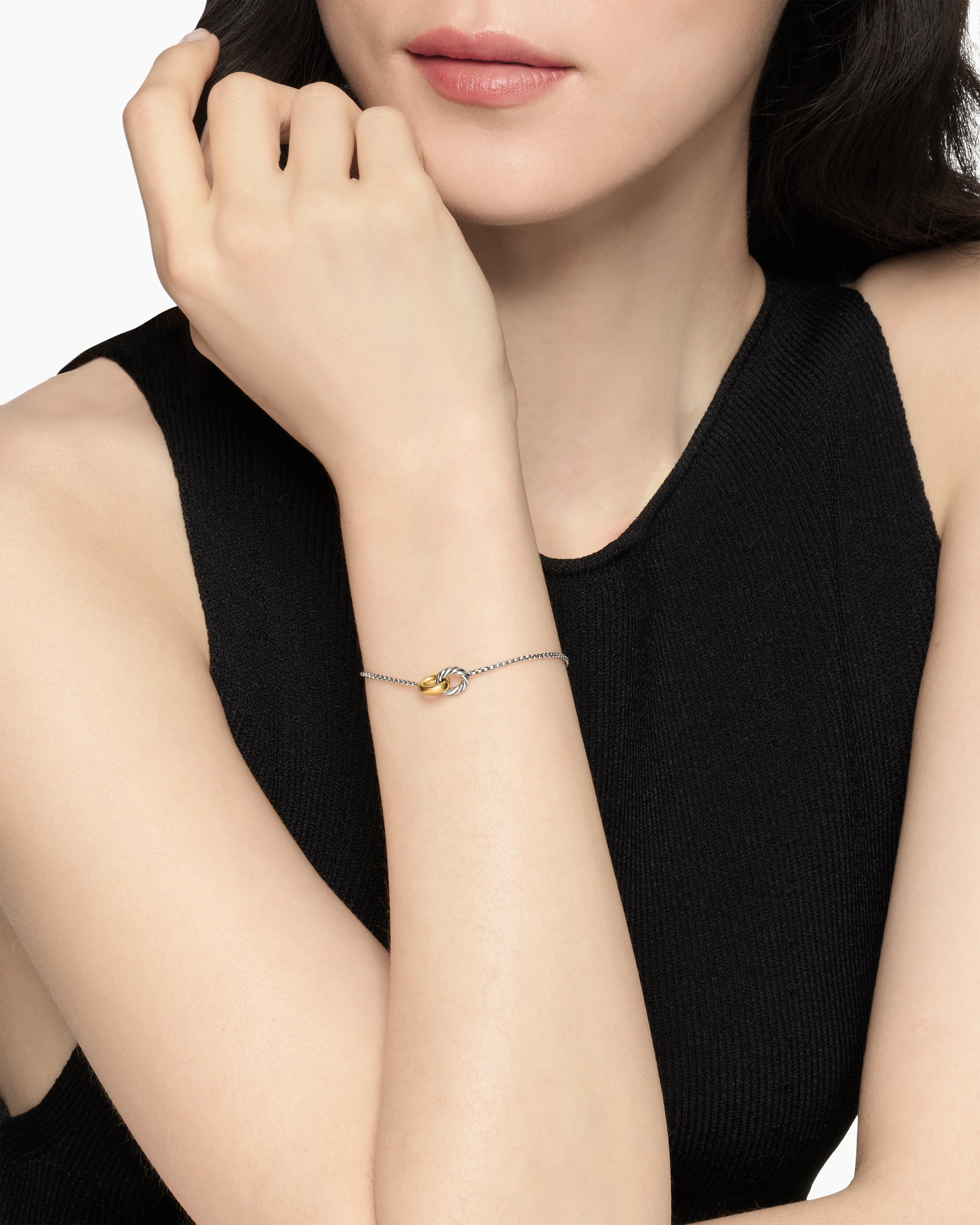 Alternative view of Petite Cable Linked Bracelet in Sterling Silver with 14K Yellow Gold, 15mm