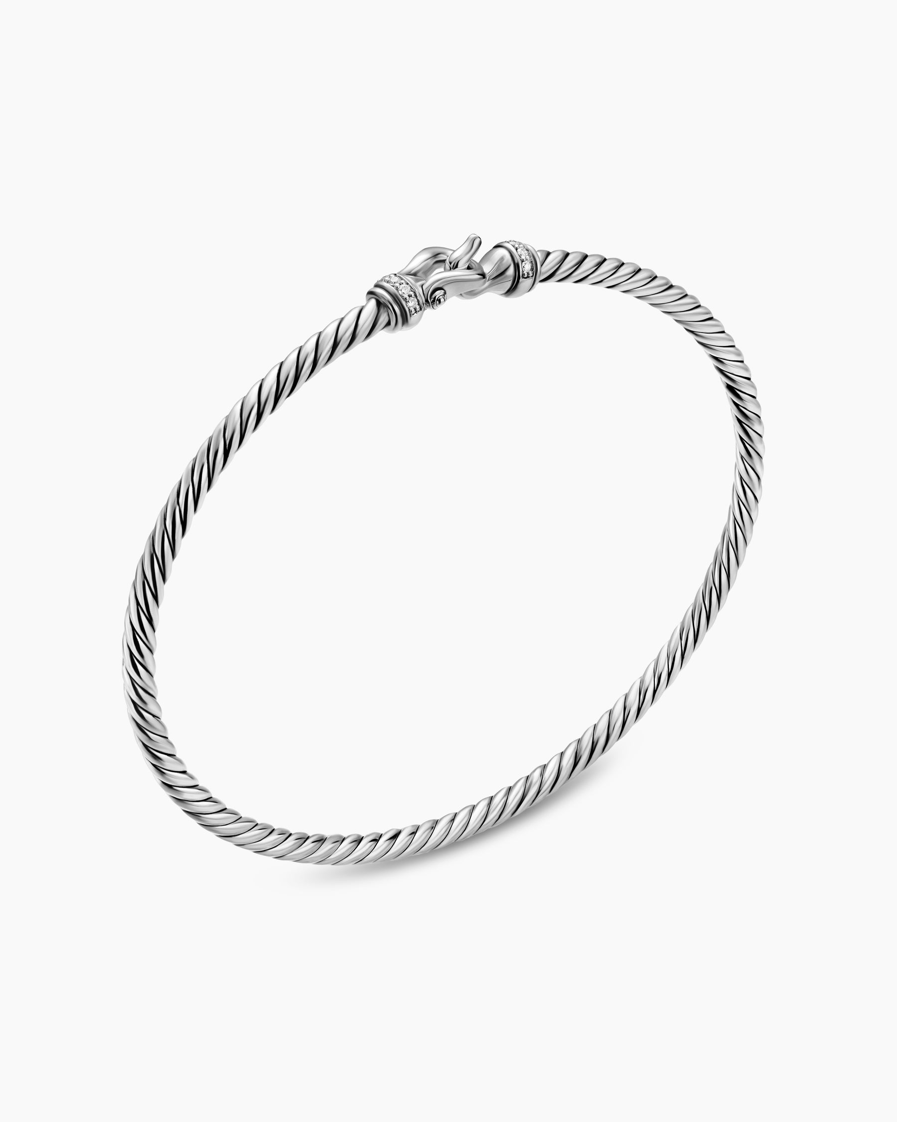 Micro Cable Flex Buckle Bracelet in Sterling Silver with Diamonds, 2.6mm - Image 3