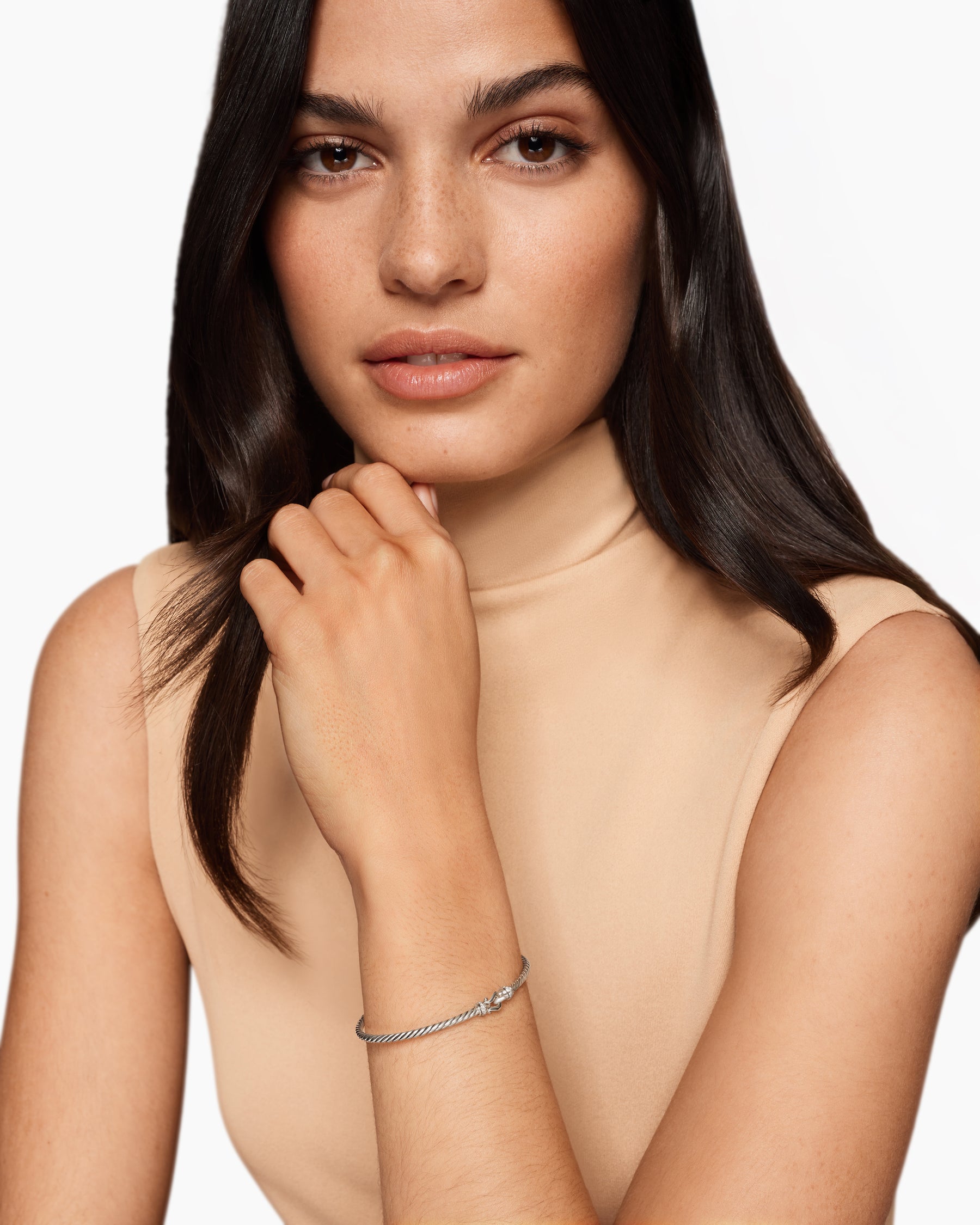 Alternative view of Micro Cable Flex Buckle Bracelet in Sterling Silver with Diamonds, 2.6mm