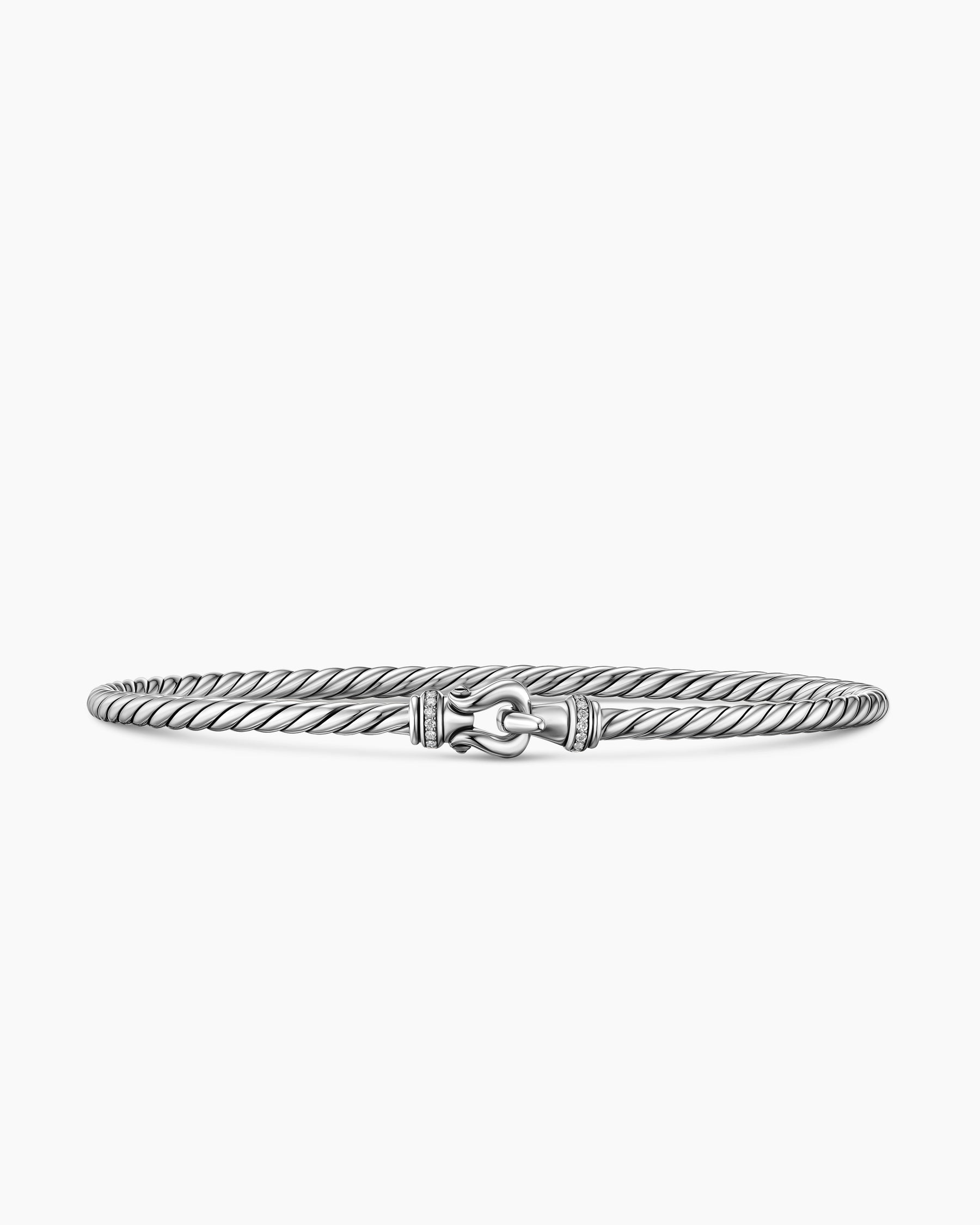 Micro Cable Flex Buckle Bracelet in Sterling Silver with Diamonds, 2.6mm