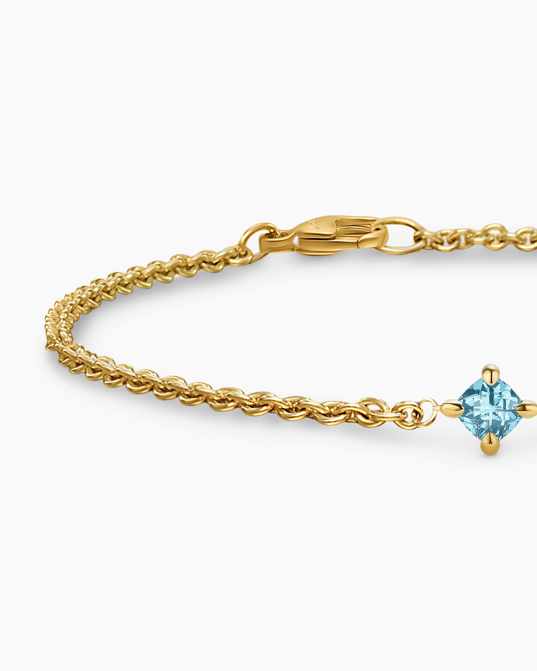 Micro Chatelaine Chain Bracelet in 18K Yellow Gold with Aquamarine, 4mm - Image 5
