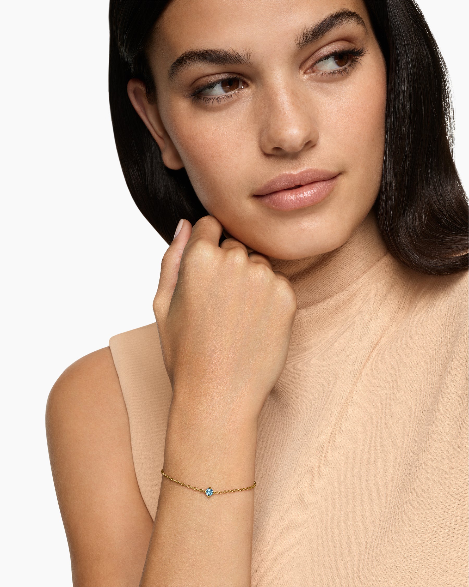 Alternative view of Micro Chatelaine Chain Bracelet in 18K Yellow Gold with Aquamarine, 4mm