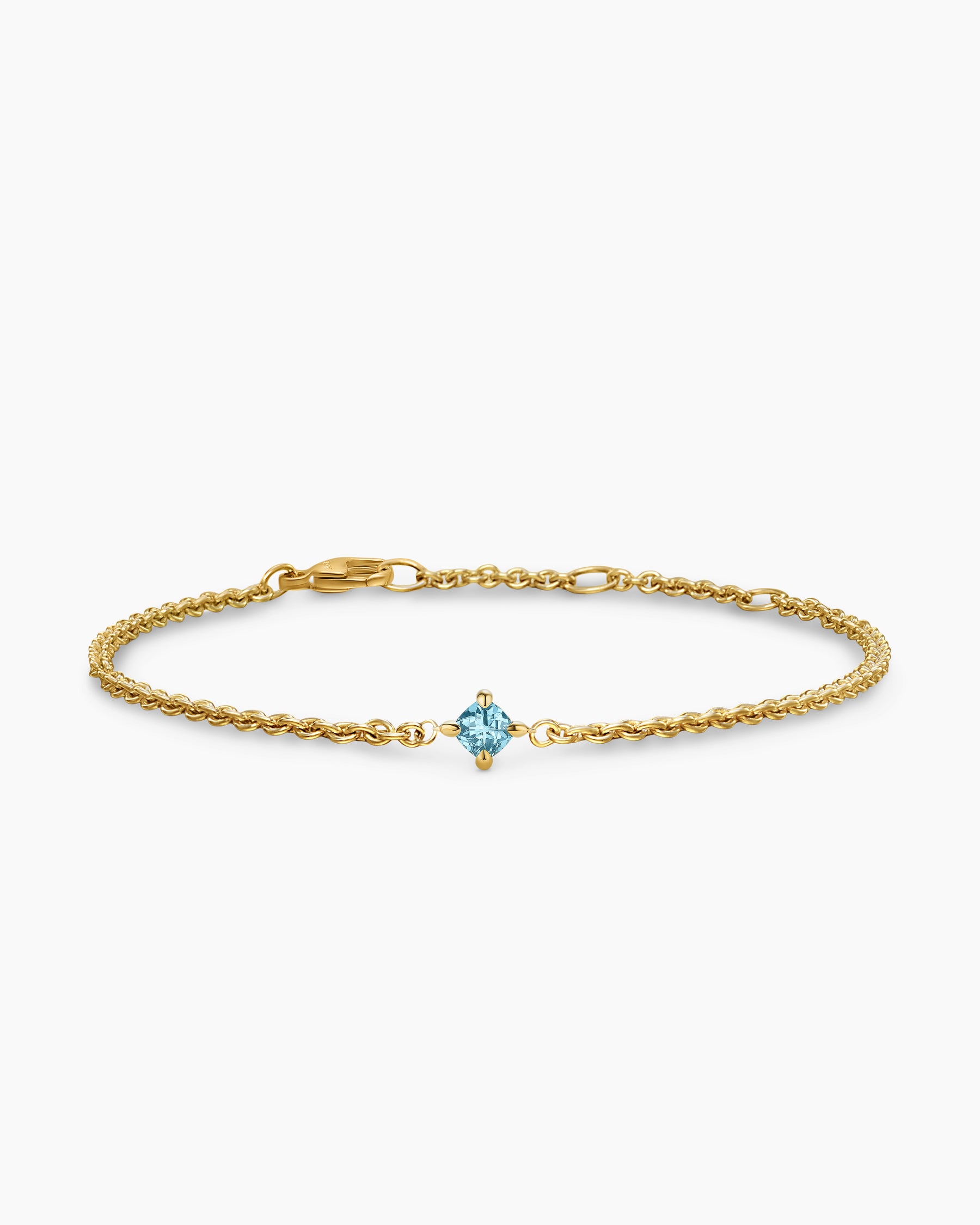 Micro Chatelaine Chain Bracelet in 18K Yellow Gold with Aquamarine, 4mm