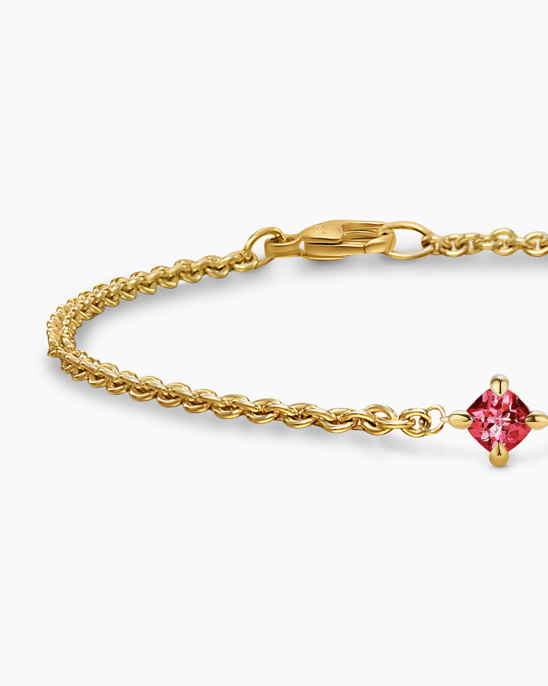 Micro Chatelaine Chain Bracelet in 18K Yellow Gold with Garnet, 4mm - Image 5