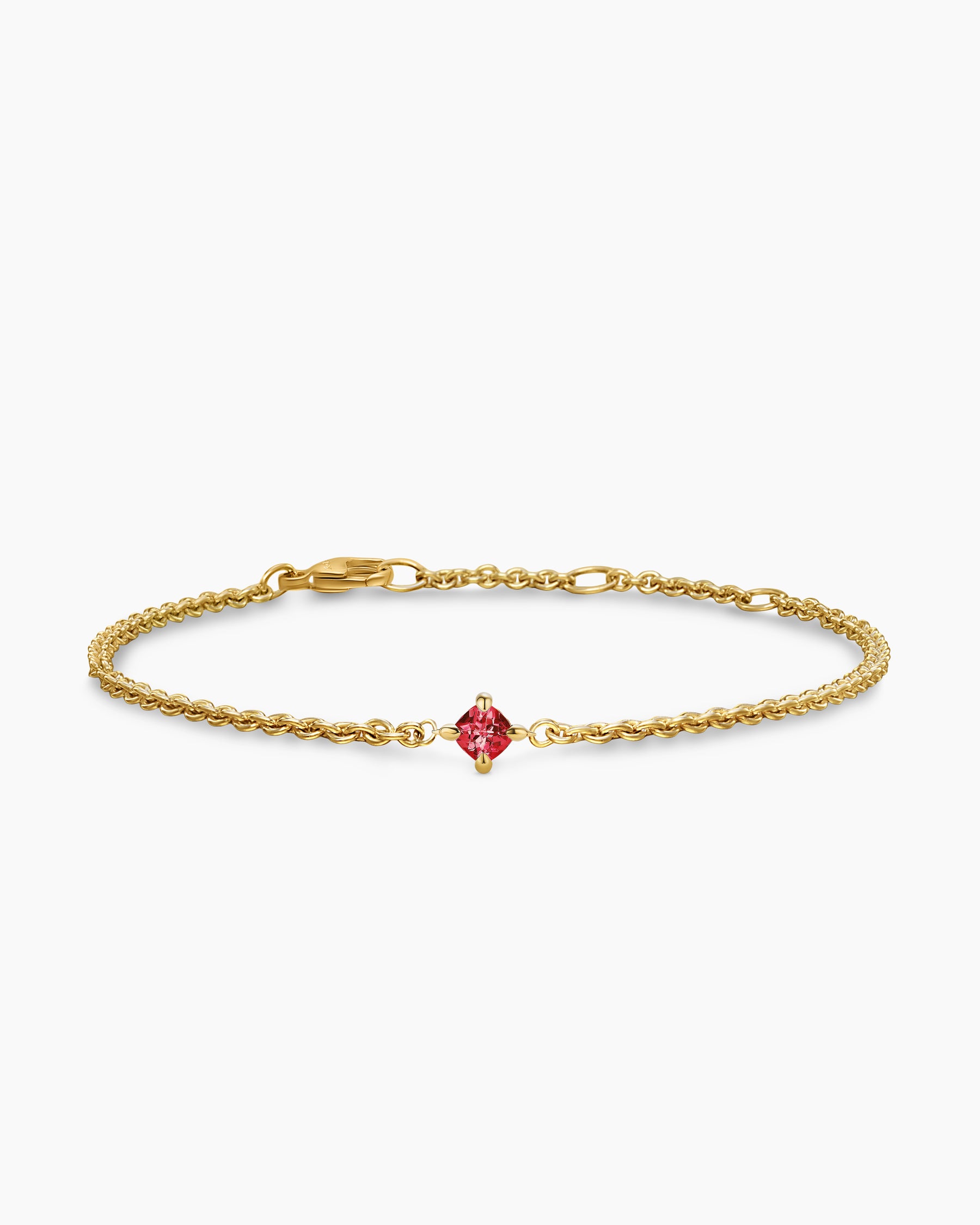 Micro Chatelaine Chain Bracelet in 18K Yellow Gold with Garnet, 4mm