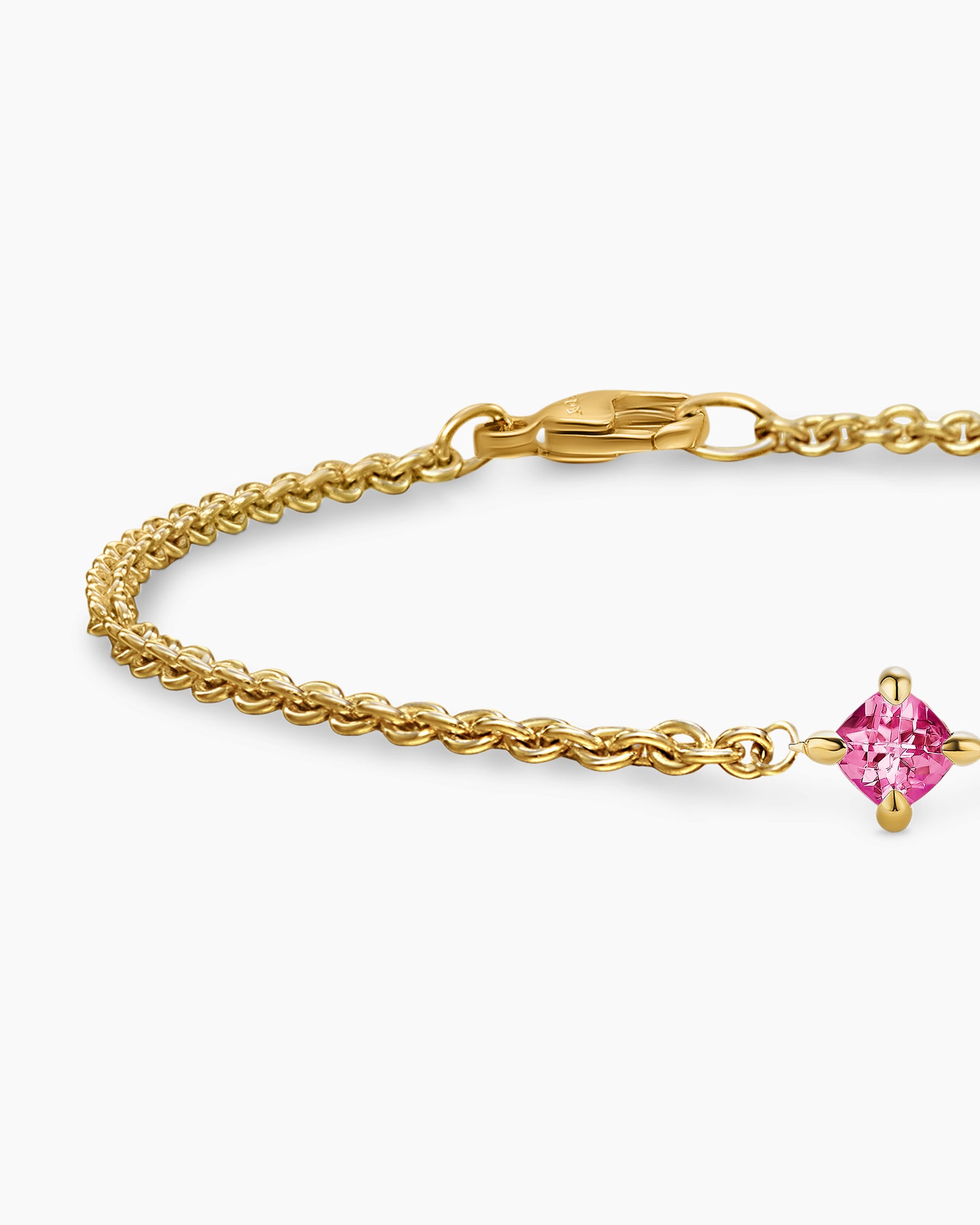 Micro Chatelaine Chain Bracelet in 18K Yellow Gold with Pink Tourmaline, 4mm - Image 5