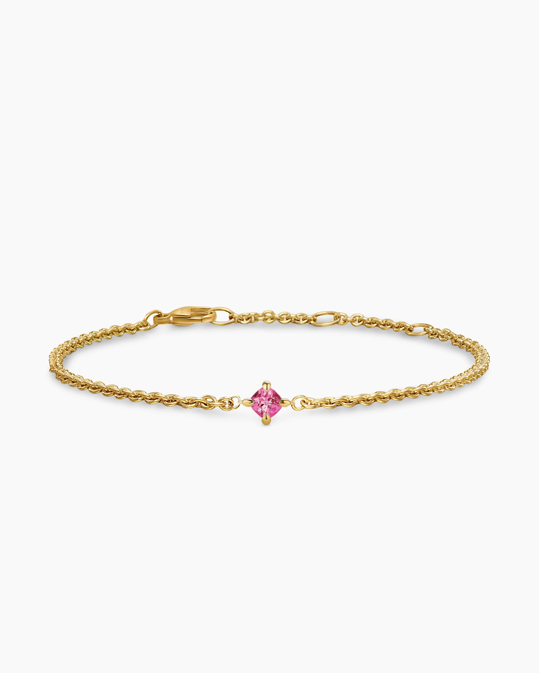 Micro Chatelaine Chain Bracelet in 18K Yellow Gold with Pink Tourmaline, 4mm