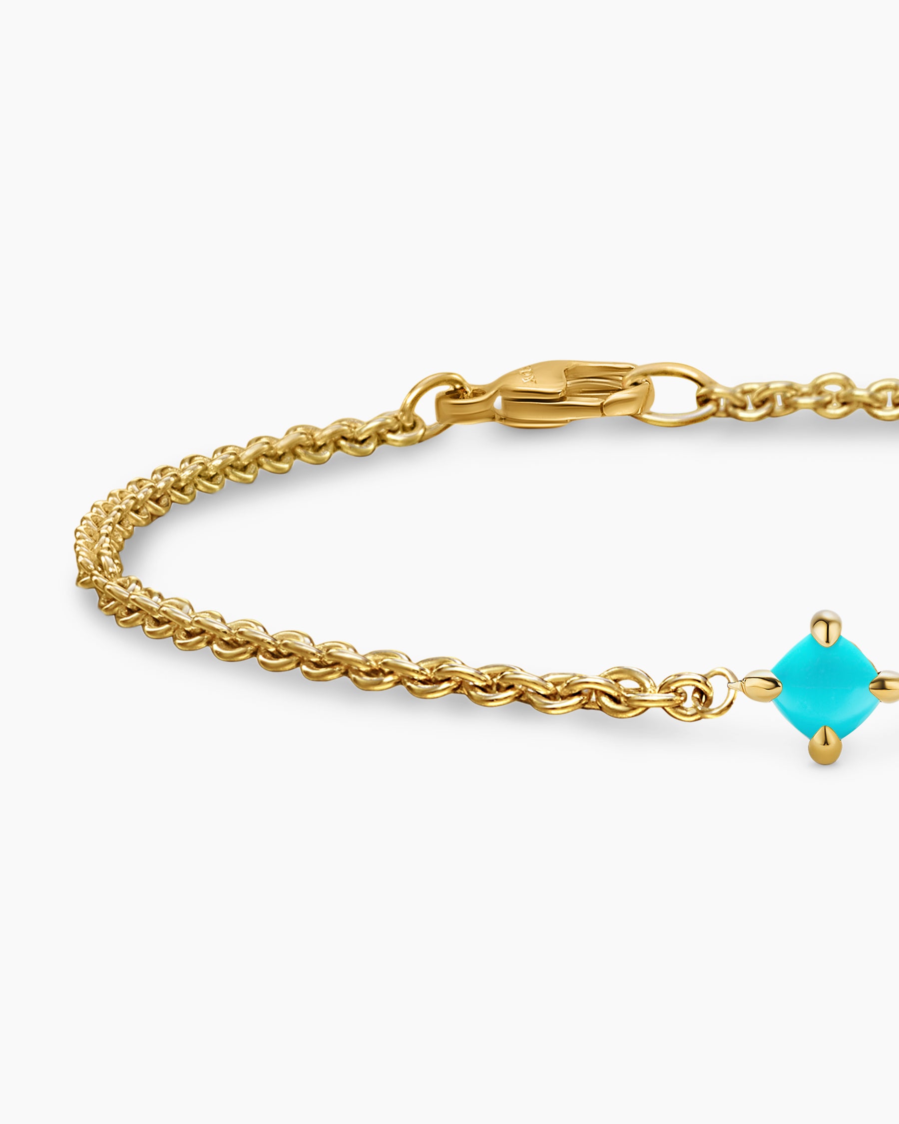 Micro Chatelaine Chain Bracelet in 18K Yellow Gold with Turquoise, 4mm - Image 5