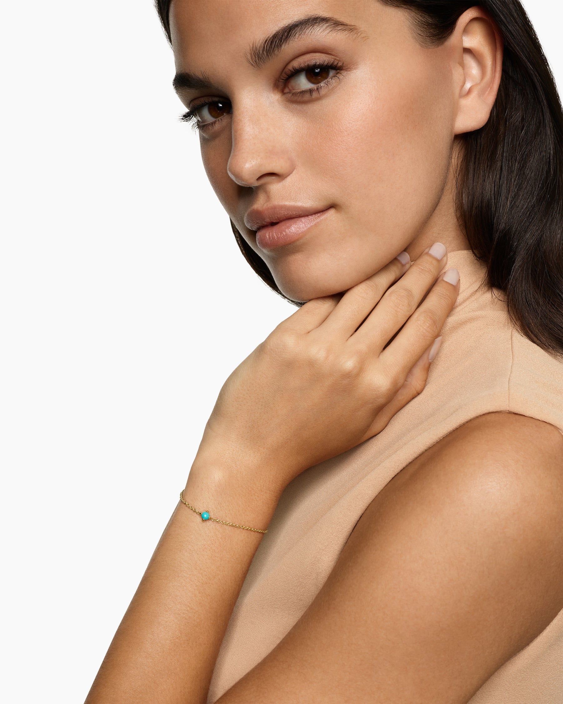 Alternative view of Micro Chatelaine Chain Bracelet in 18K Yellow Gold with Turquoise, 4mm