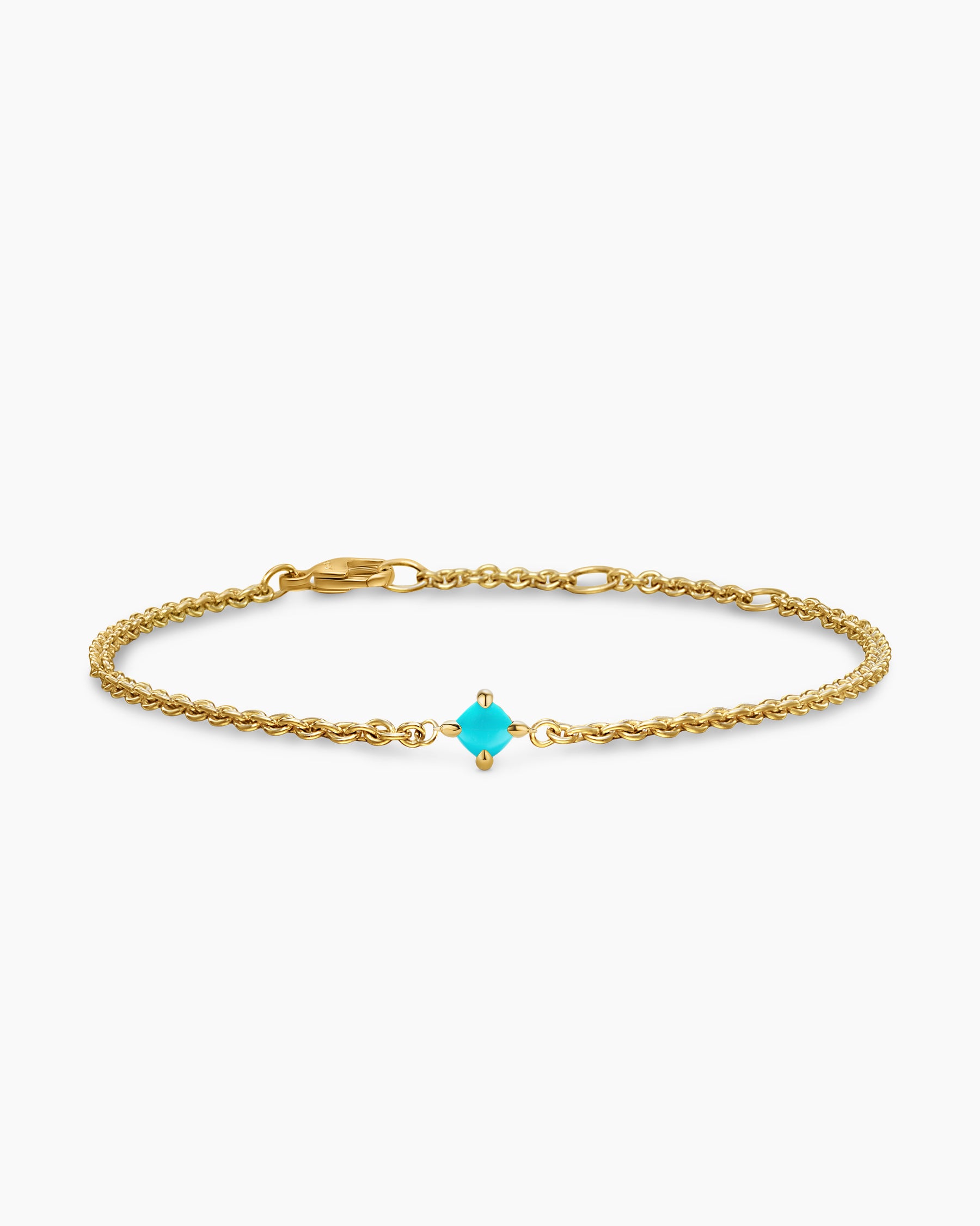 Micro Chatelaine Chain Bracelet in 18K Yellow Gold with Turquoise, 4mm