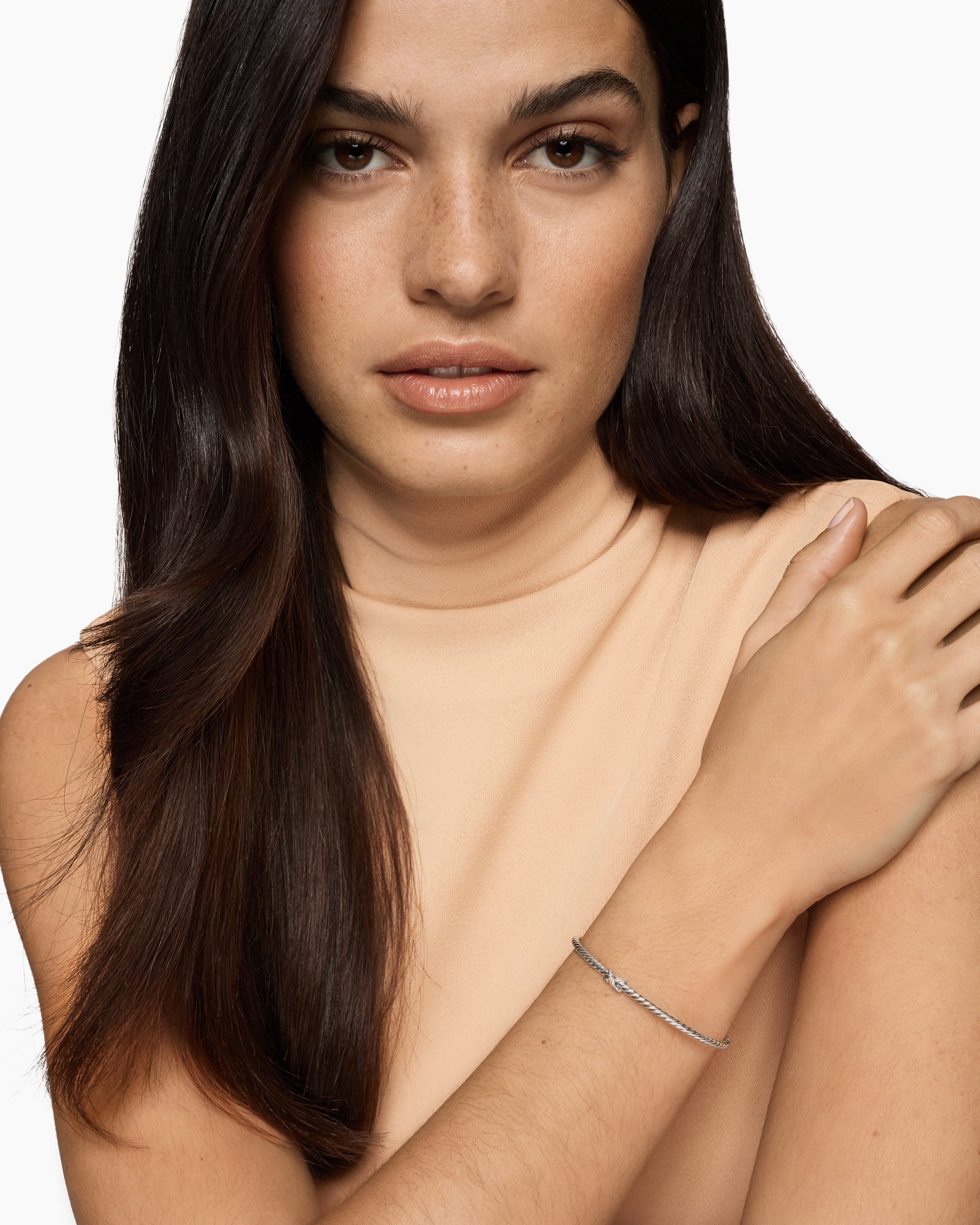 Alternative view of Micro Cable Flex X Bracelet in Sterling Silver with Diamonds, 2.6mm