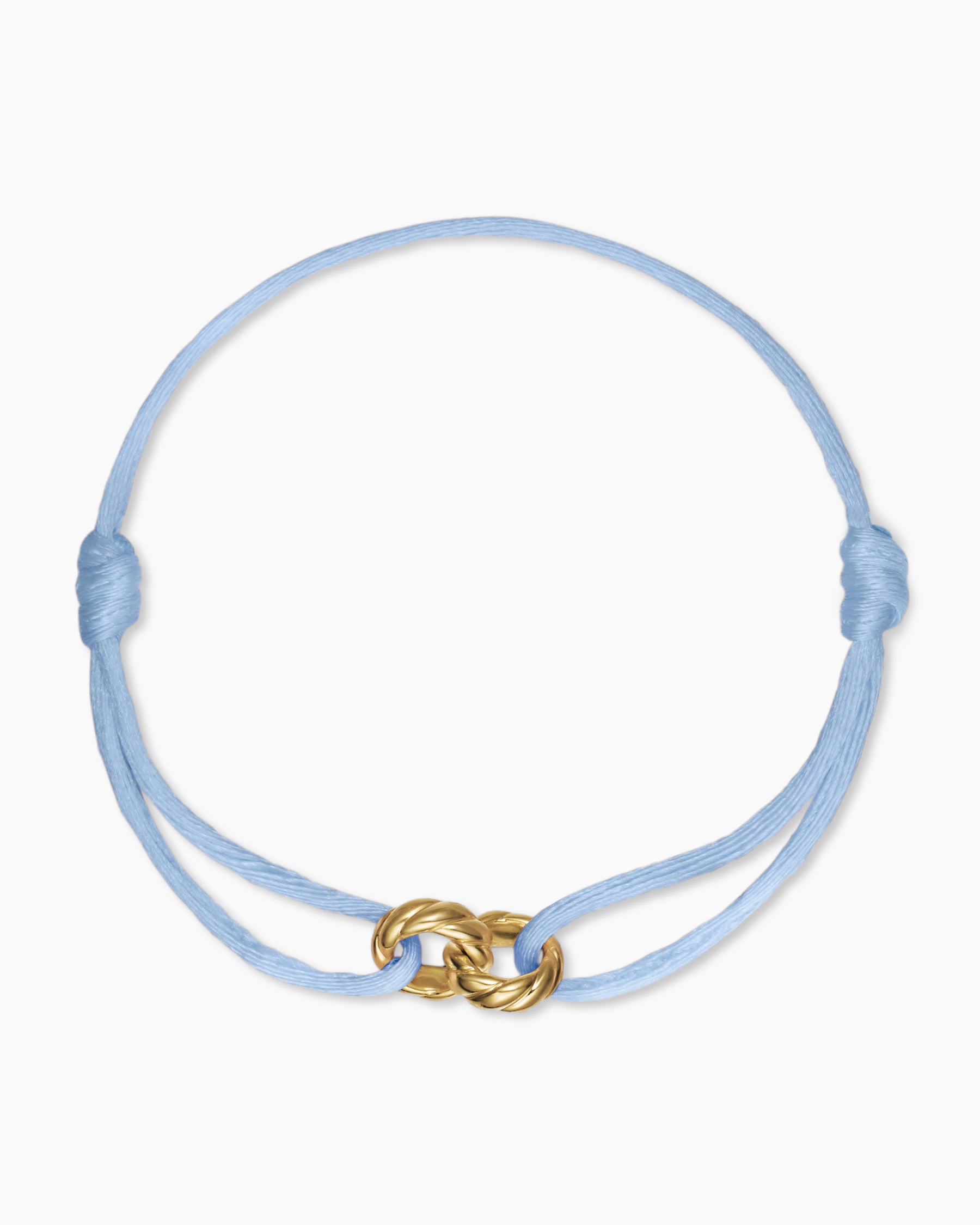 Sculpted Cable Linked Cord Bracelet in Baby Blue Nylon with 18K Yellow Gold, 8.7mm - Image 3