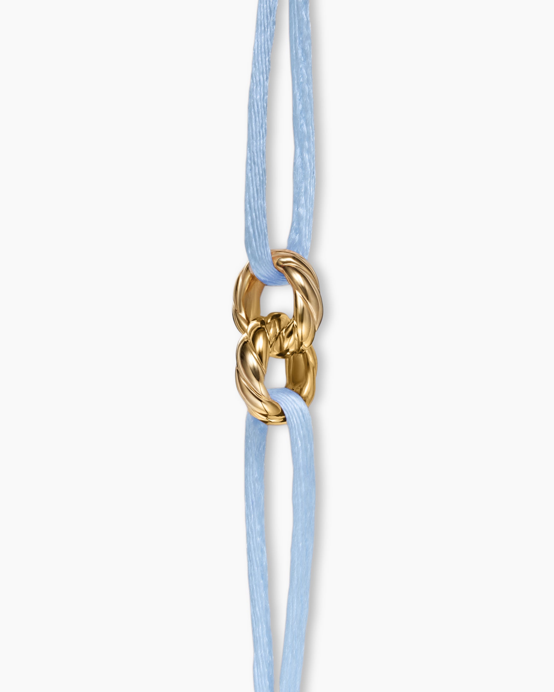 Sculpted Cable Linked Cord Bracelet in Baby Blue Nylon with 18K Yellow Gold, 8.7mm - Image 4