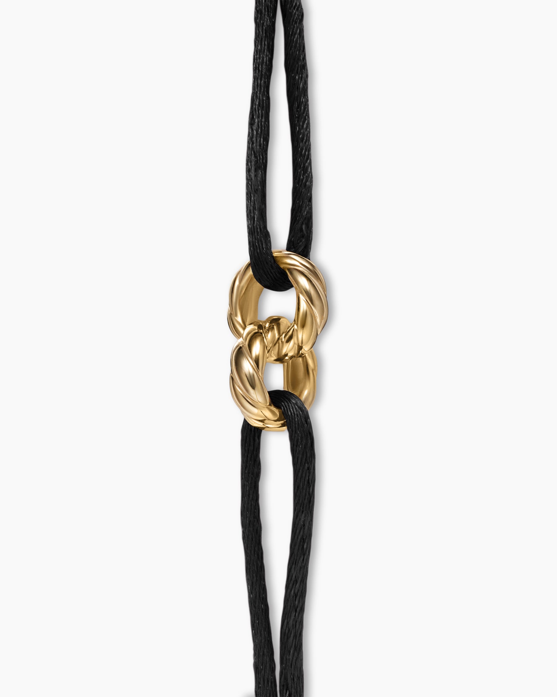 Sculpted Cable Linked Cord Bracelet in Black Nylon with 18K Yellow Gold, 8.7mm - Image 4