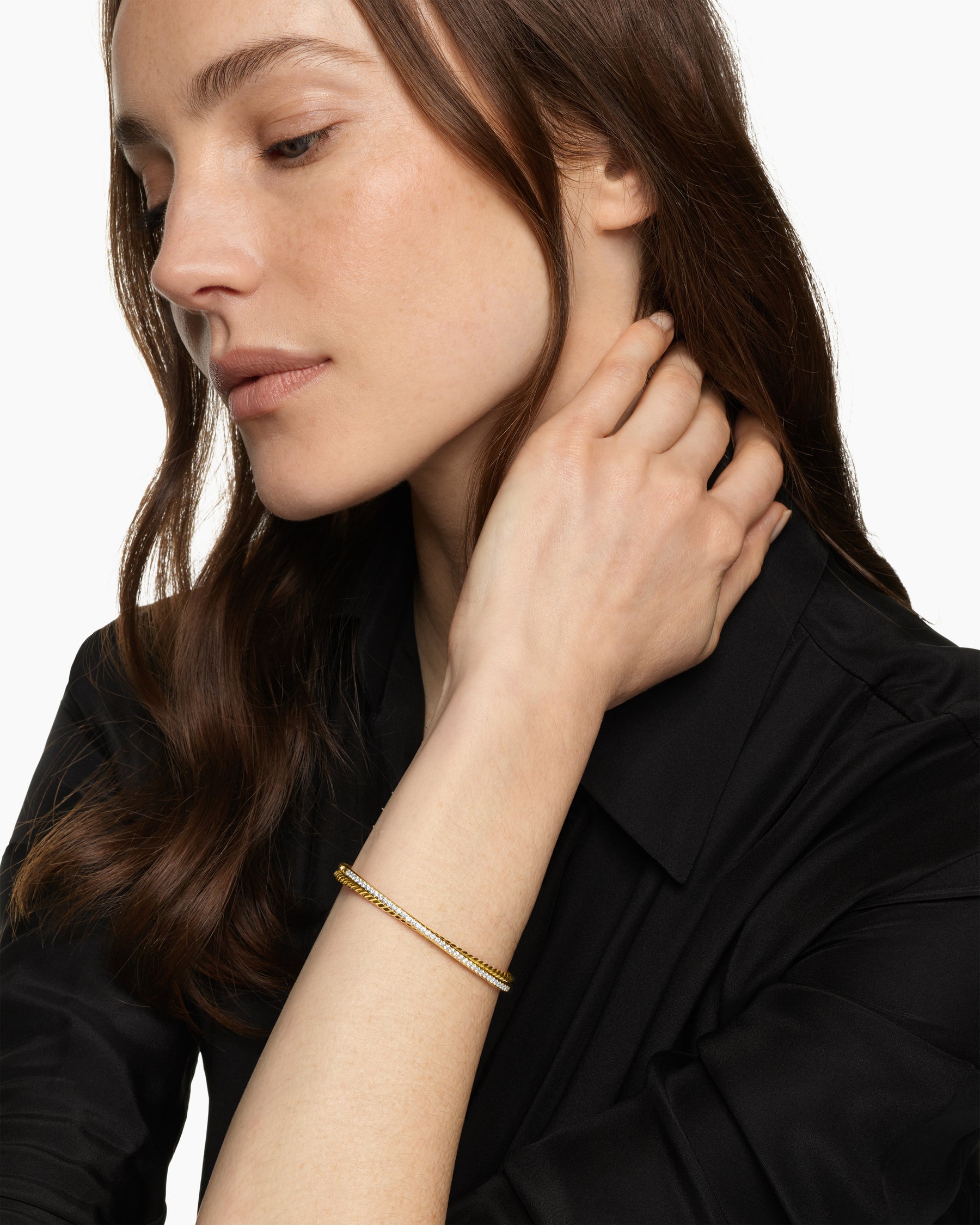 Alternative view of Crossover Two Row Bracelet in 18K Yellow Gold with Diamonds, 6mm