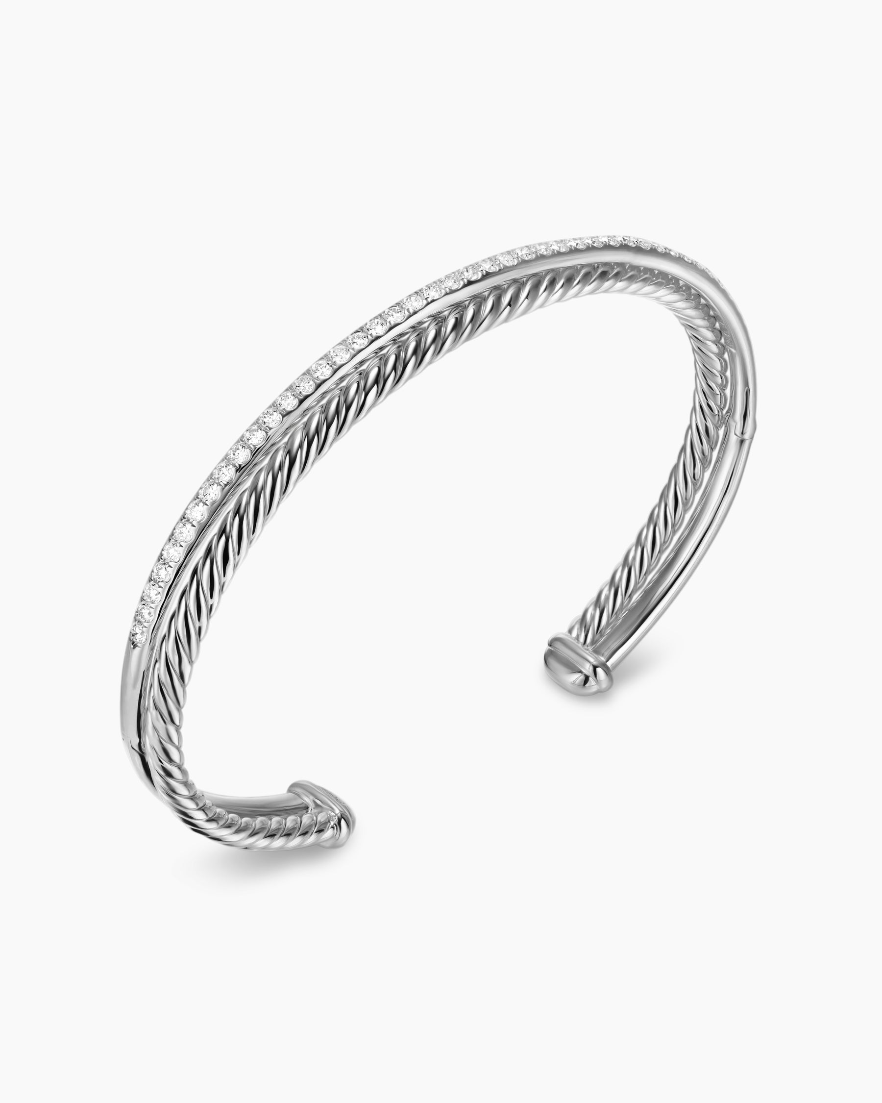 Crossover Two Row Bracelet in Sterling Silver with Diamonds, 6mm - Image 3