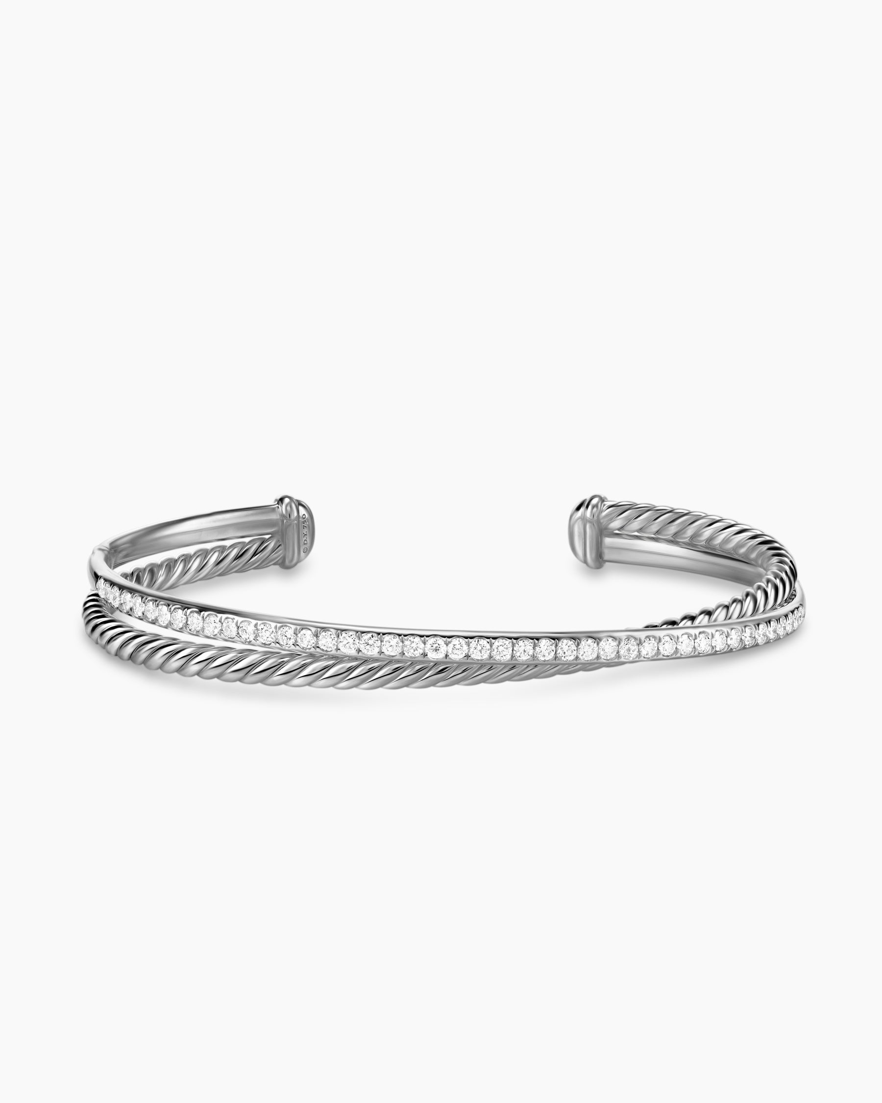 Crossover Two Row Bracelet in Sterling Silver with Diamonds, 6mm - Image 4