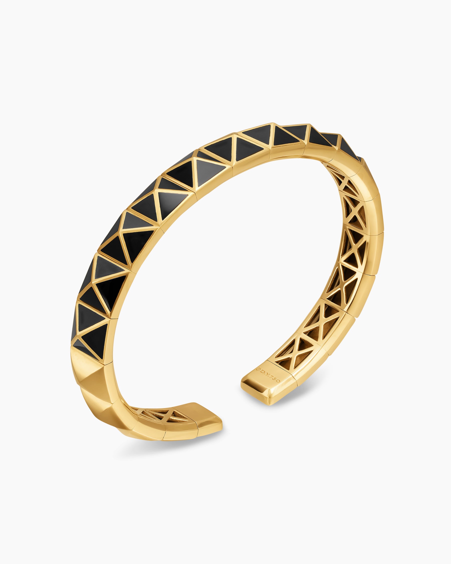 Pyramid Cuff Bracelet in 18K Yellow Gold with Black Onyx, 8mm - Image 3