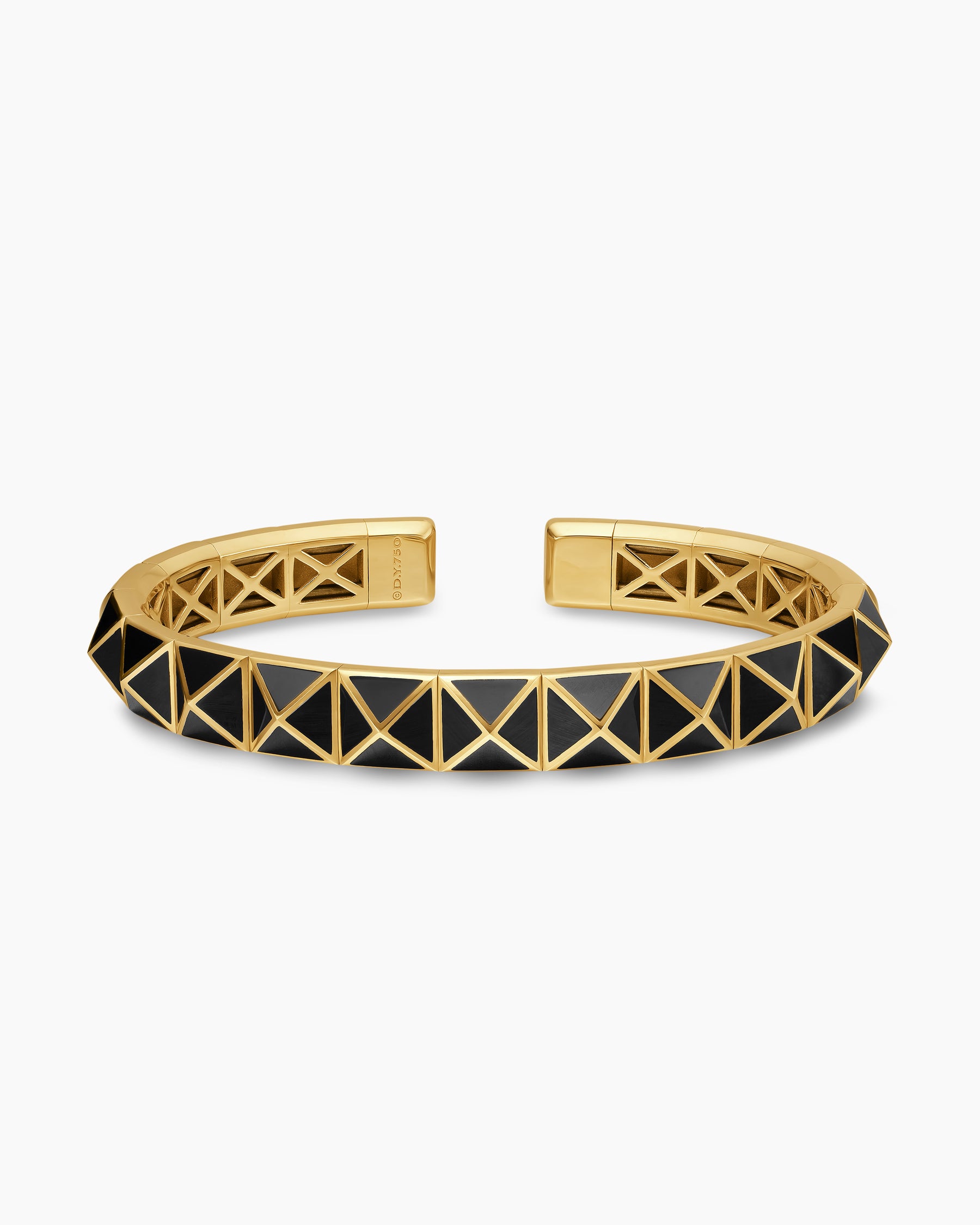 Pyramid Cuff Bracelet in 18K Yellow Gold with Black Onyx, 8mm - Image 4