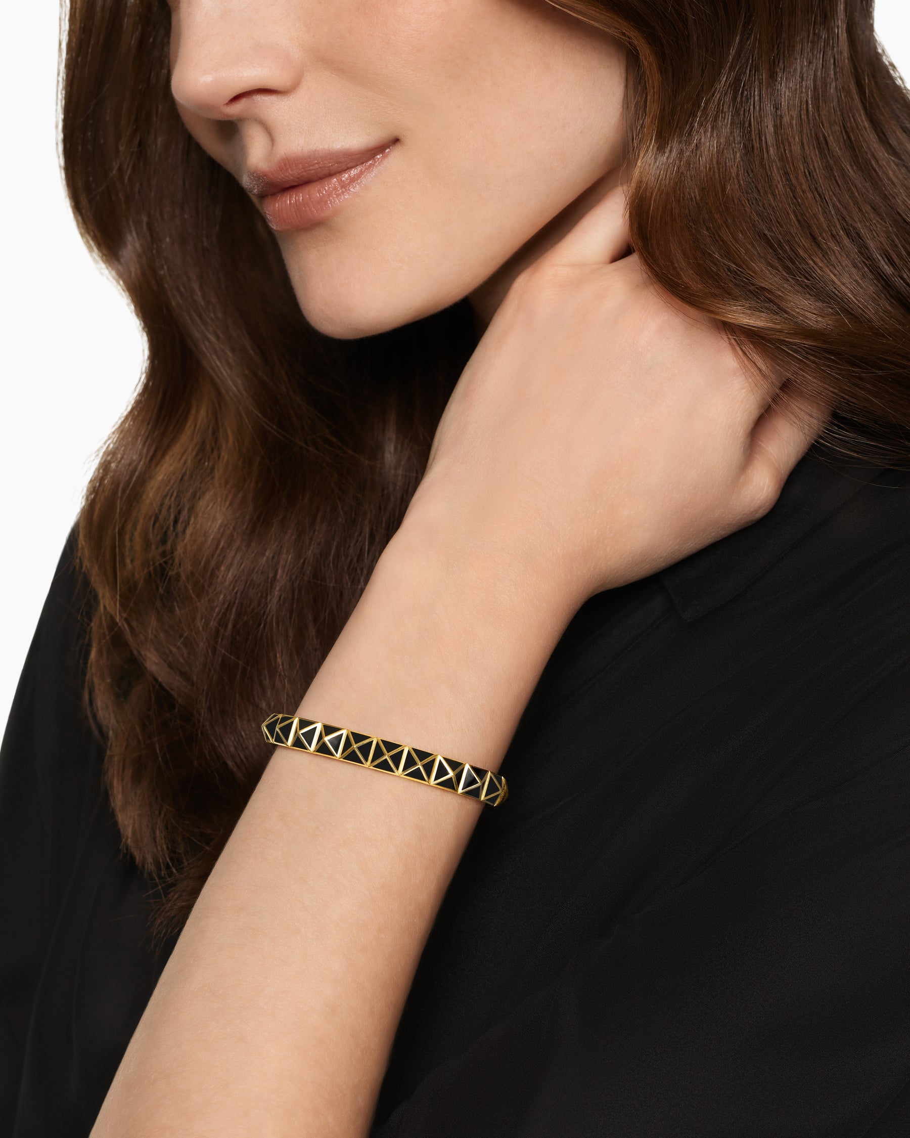 Alternative view of Pyramid Cuff Bracelet in 18K Yellow Gold with Black Onyx, 8mm