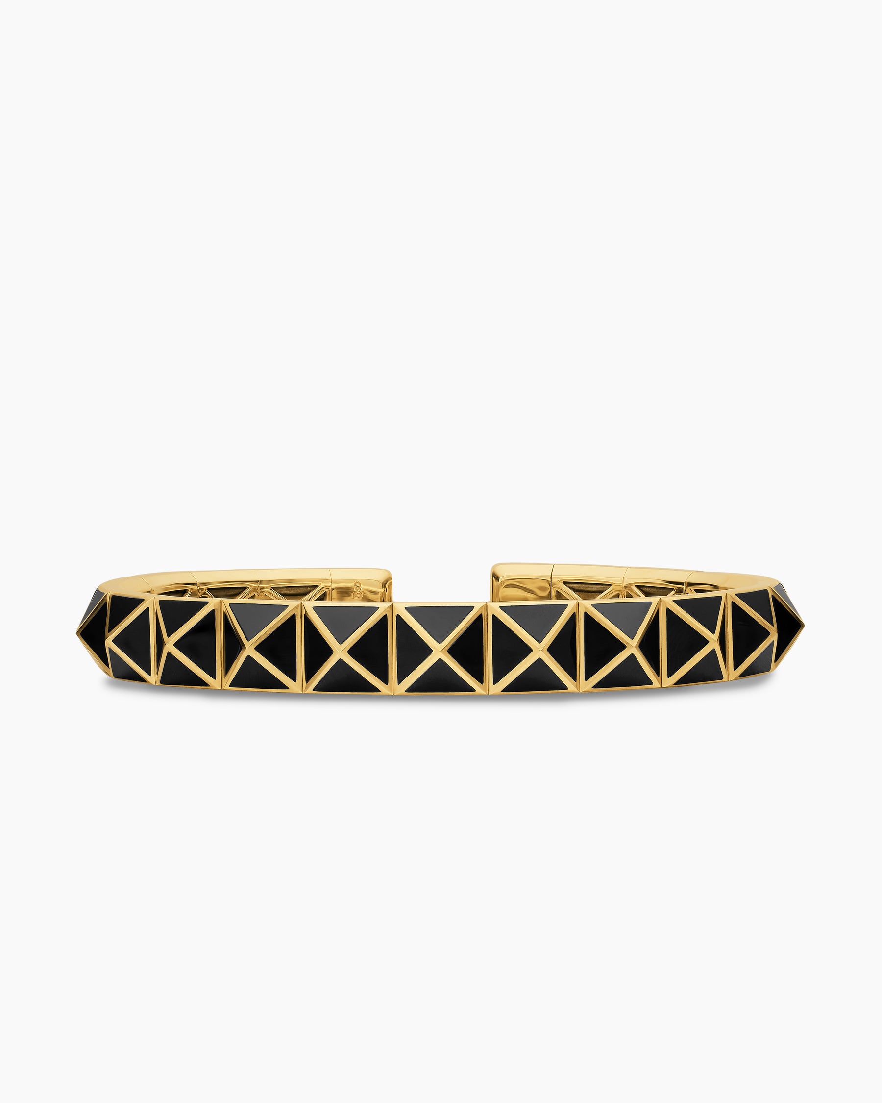 Pyramid Cuff Bracelet in 18K Yellow Gold with Black Onyx, 8mm