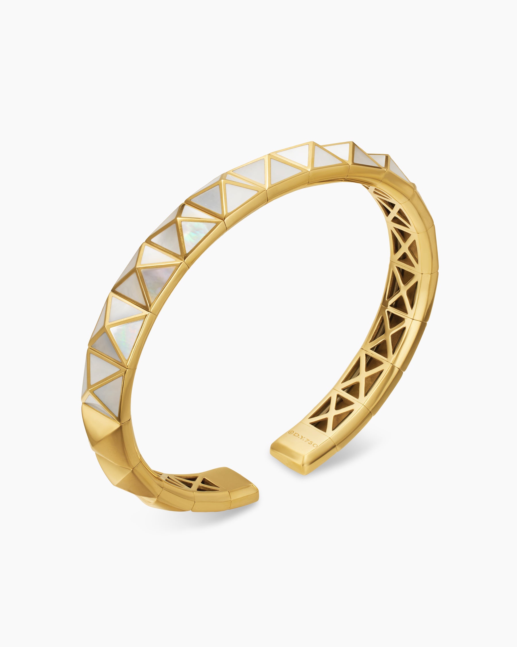 Pyramid Cuff Bracelet in 18K Yellow Gold with Mother of Pearl, 8mm - Image 3