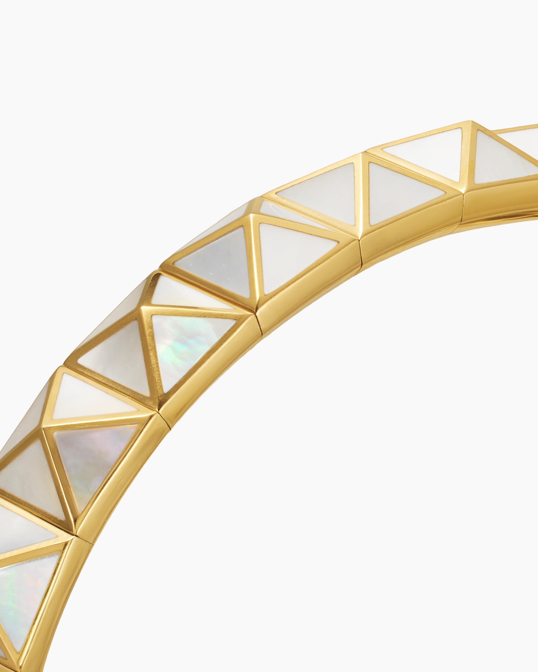 Pyramid Cuff Bracelet in 18K Yellow Gold with Mother of Pearl, 8mm - Image 5
