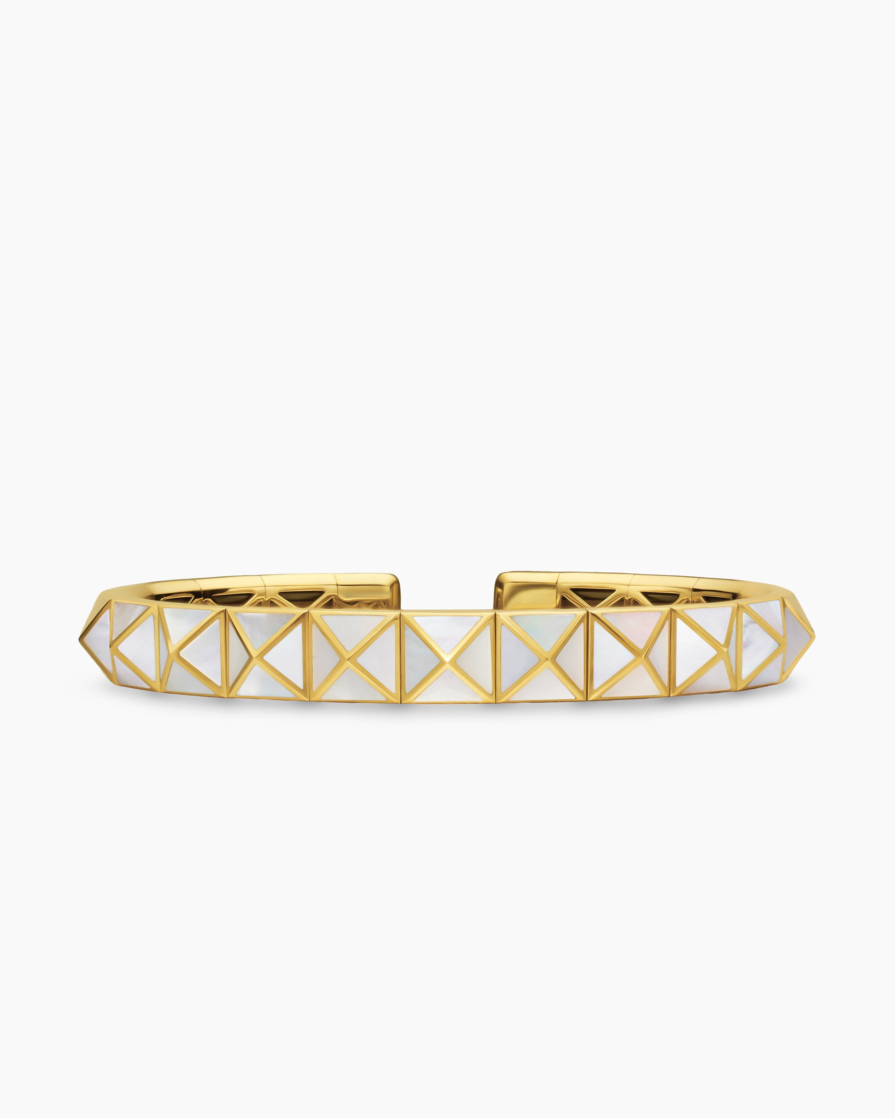 Pyramid Cuff Bracelet in 18K Yellow Gold with Mother of Pearl, 8mm
