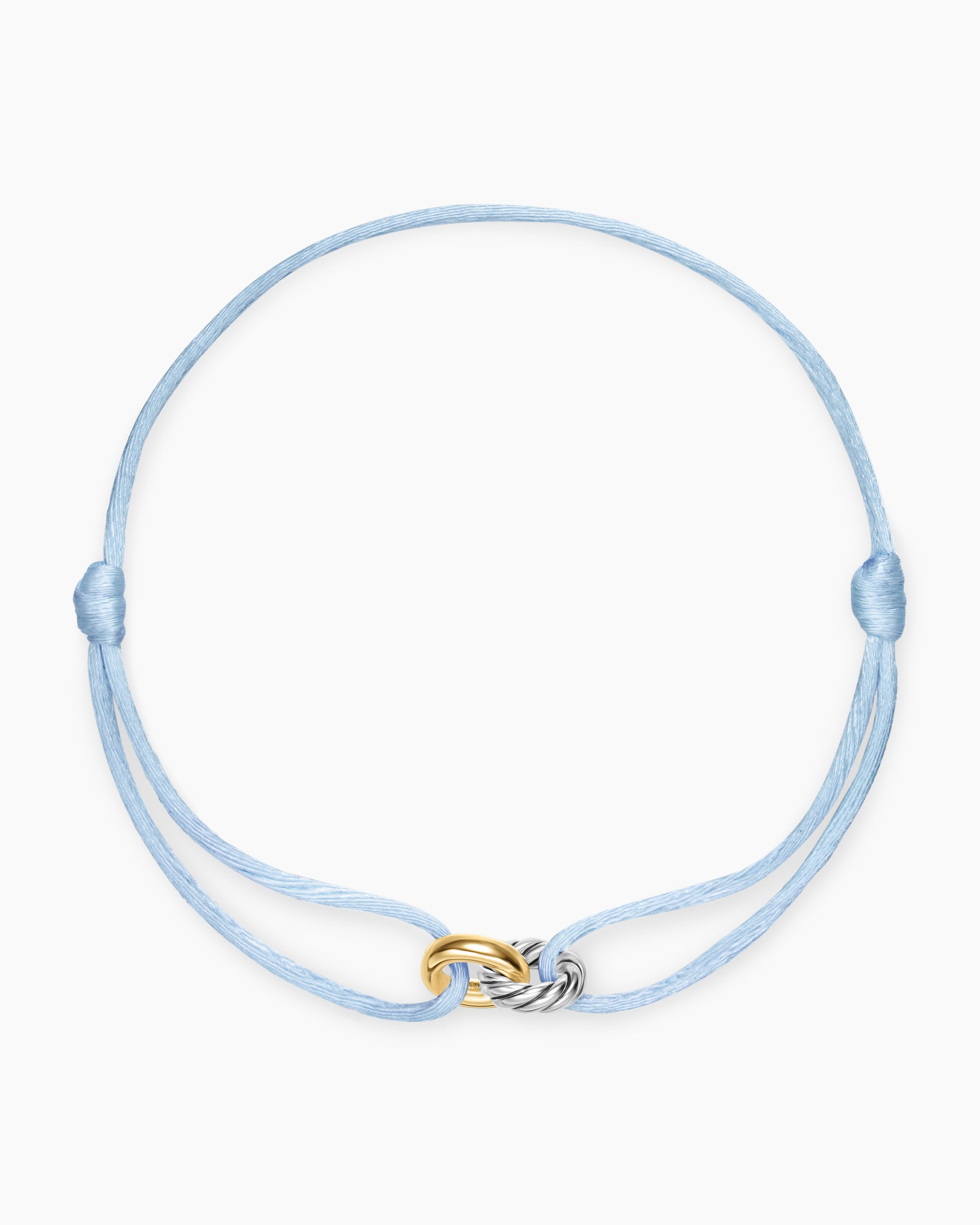 Sculpted Cable Linked Cord Bracelet in Baby Blue Nylon with Sterling Silver and 14K Yellow Gold, 8.7mm - Image 3