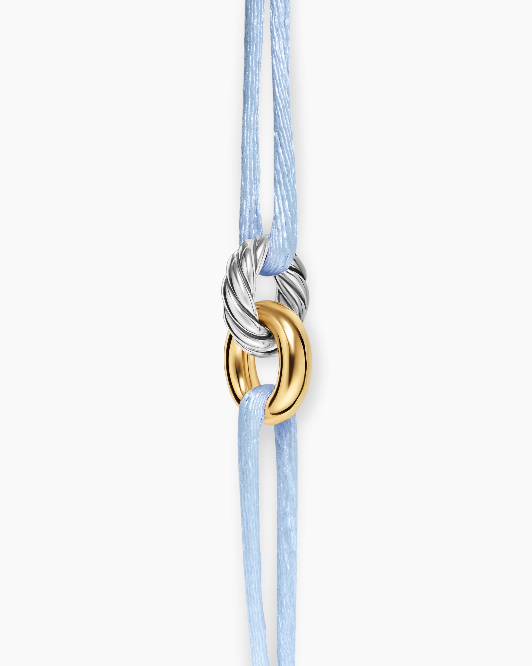Sculpted Cable Linked Cord Bracelet in Baby Blue Nylon with Sterling Silver and 14K Yellow Gold, 8.7mm - Image 4