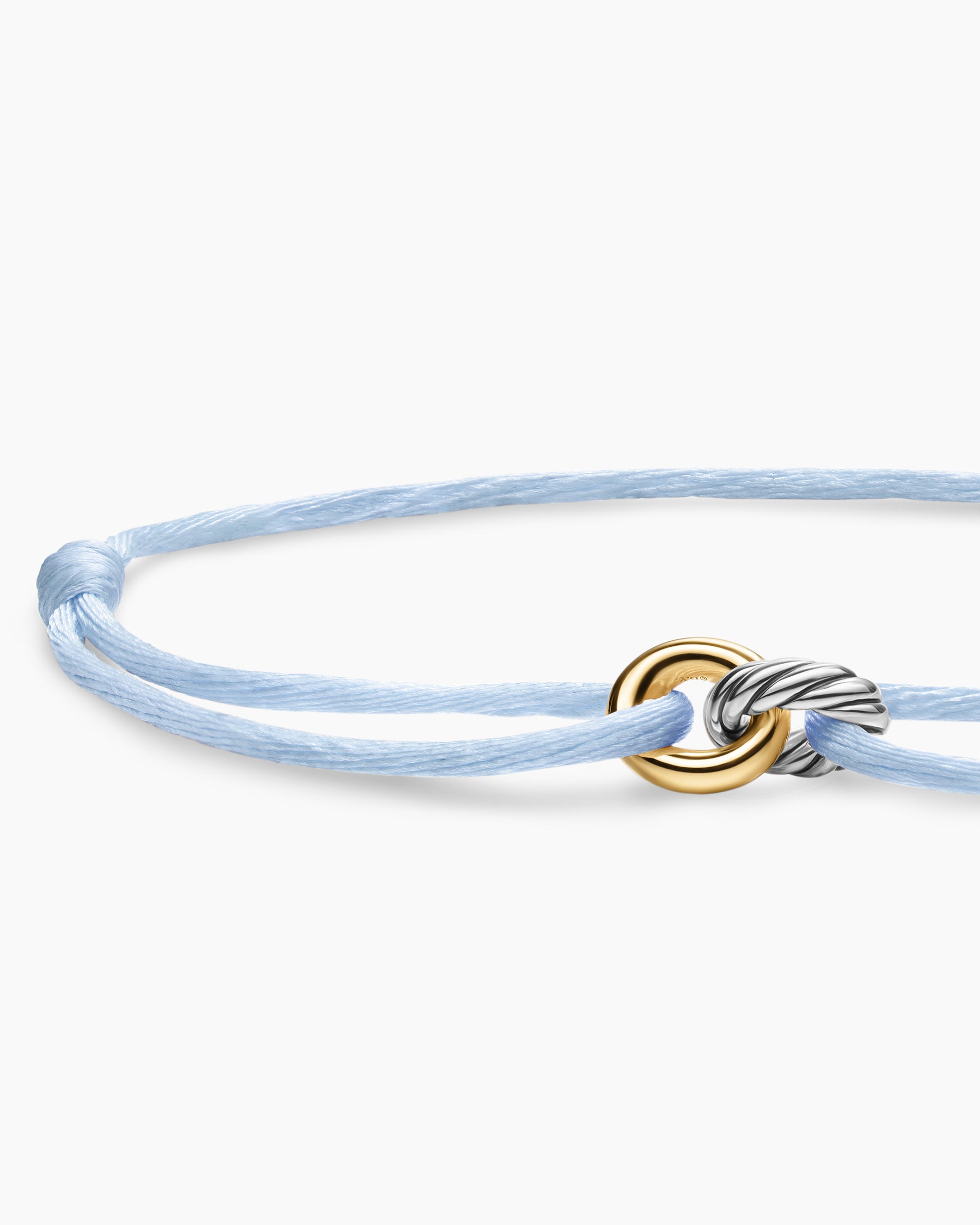 Sculpted Cable Linked Cord Bracelet in Baby Blue Nylon with Sterling Silver and 14K Yellow Gold, 8.7mm - Image 5