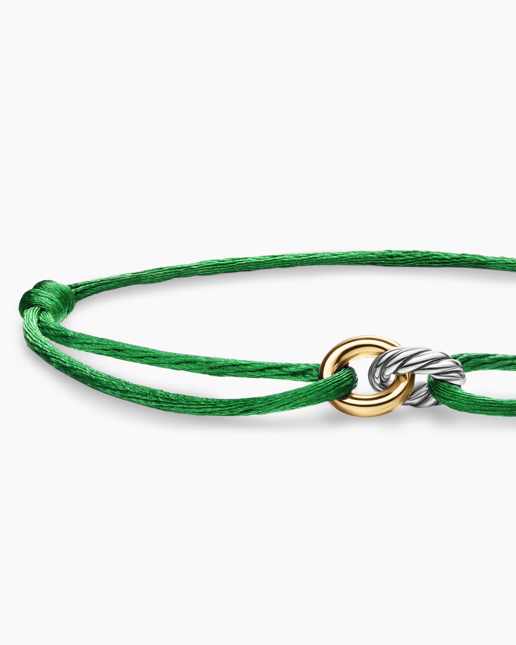 Sculpted Cable Linked Cord Bracelet in Green Nylon with Sterling Silver and 14K Yellow Gold, 8.7mm - Image 5