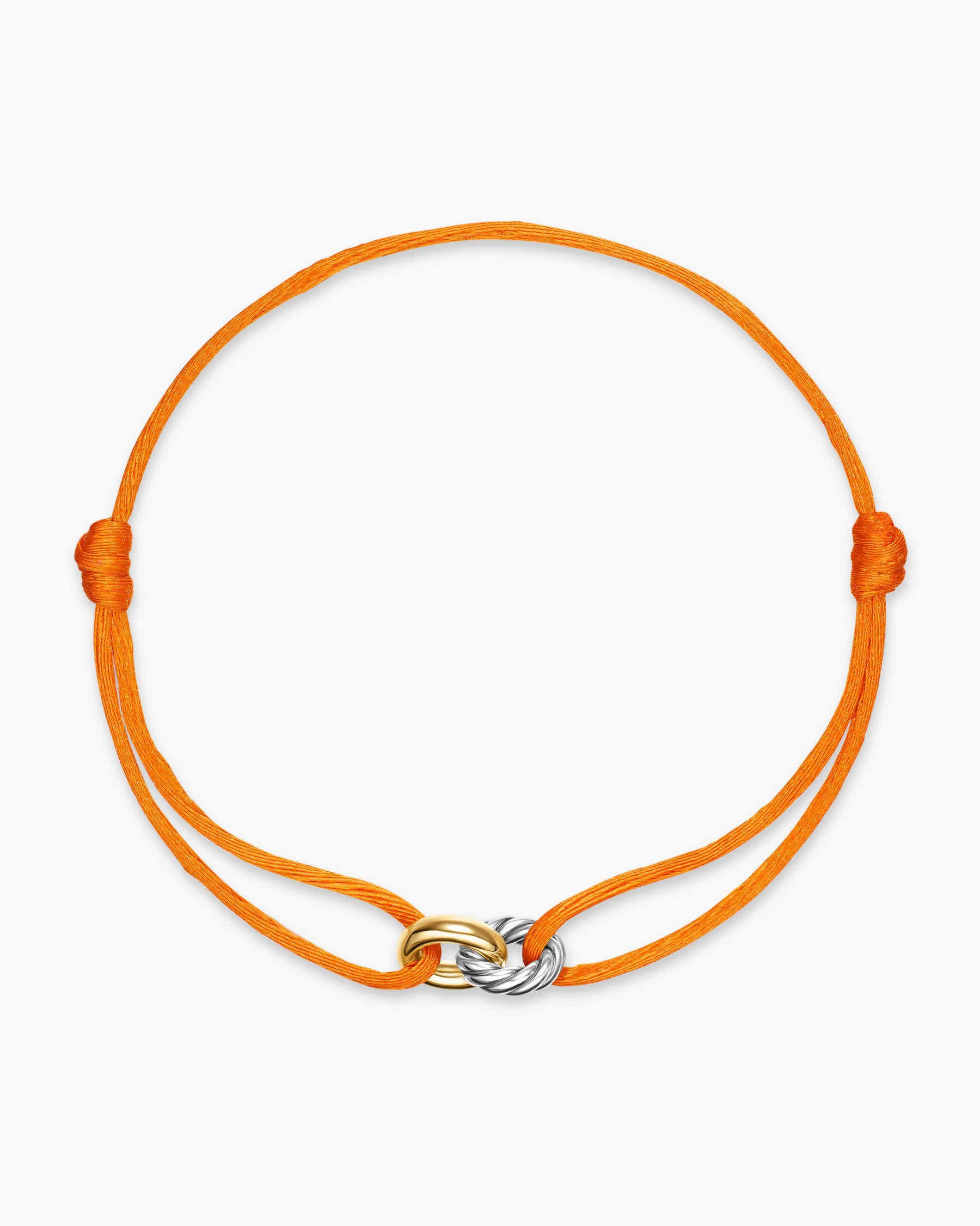 Sculpted Cable Linked Cord Bracelet in Orange Nylon with Sterling Silver and 14K Yellow Gold, 8.7mm - Image 3