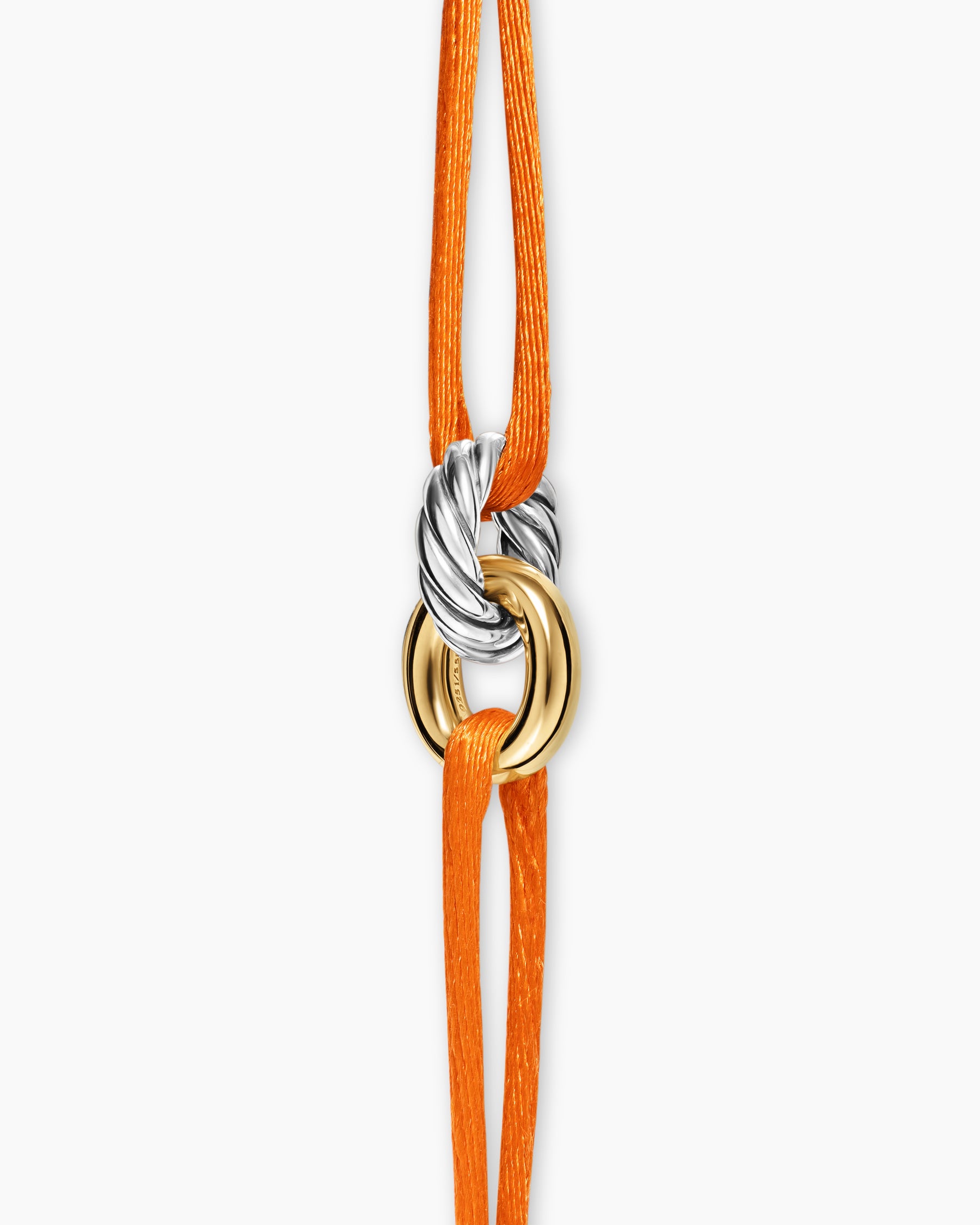 Sculpted Cable Linked Cord Bracelet in Orange Nylon with Sterling Silver and 14K Yellow Gold, 8.7mm - Image 4