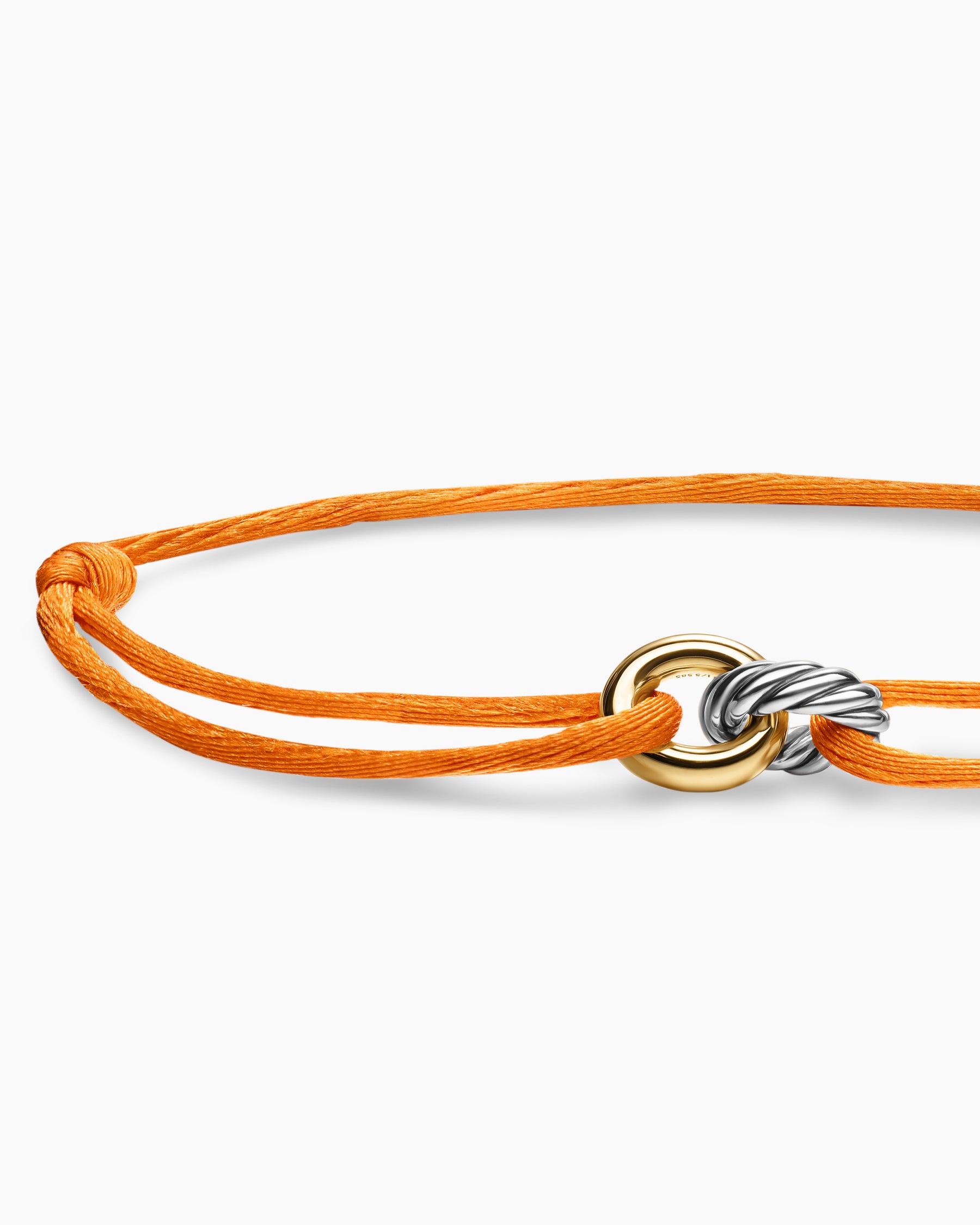 Sculpted Cable Linked Cord Bracelet in Orange Nylon with Sterling Silver and 14K Yellow Gold, 8.7mm - Image 5