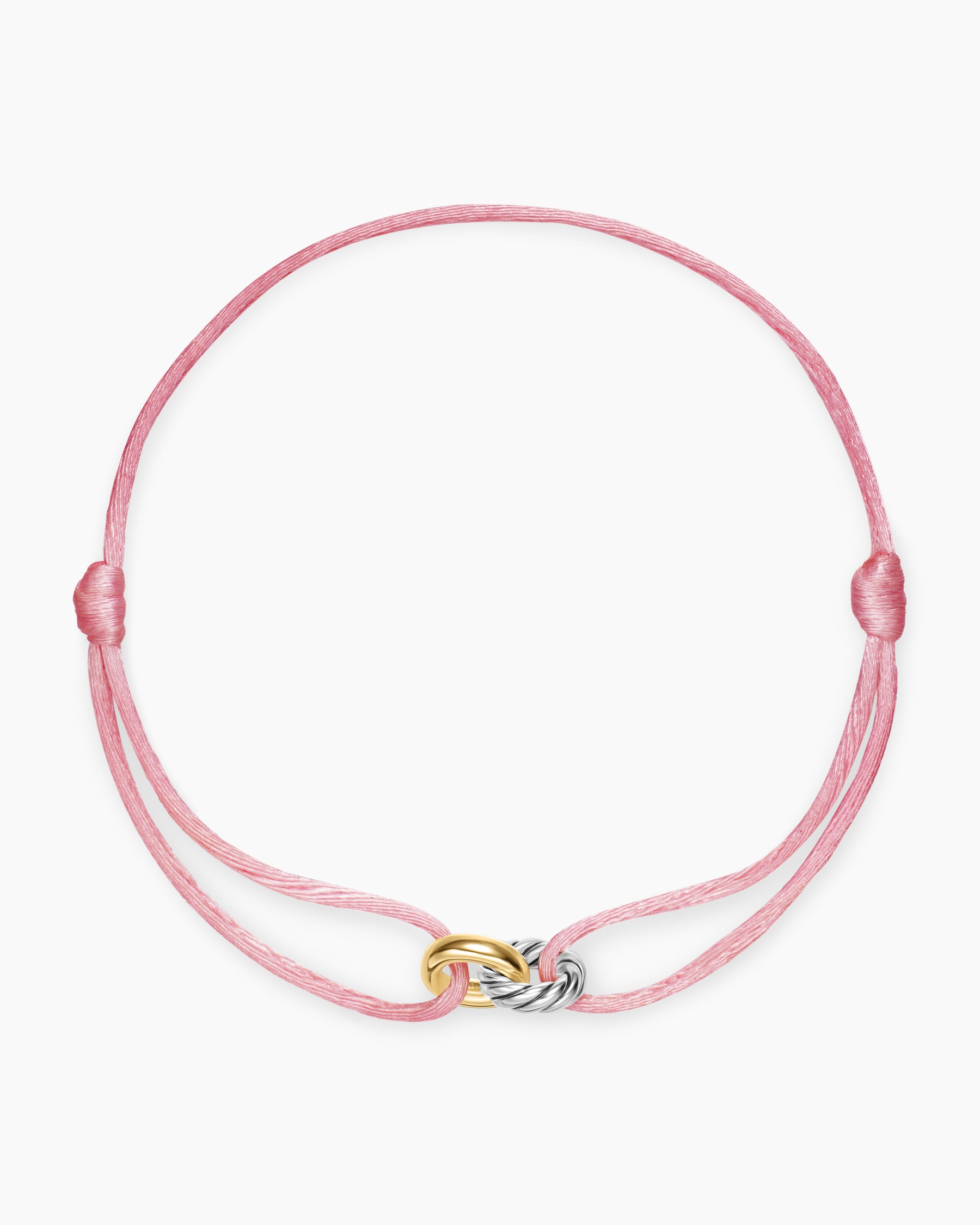 Sculpted Cable Linked Cord Bracelet in Pink Nylon with Sterling Silver and 14K Yellow Gold, 8.7mm - Image 3