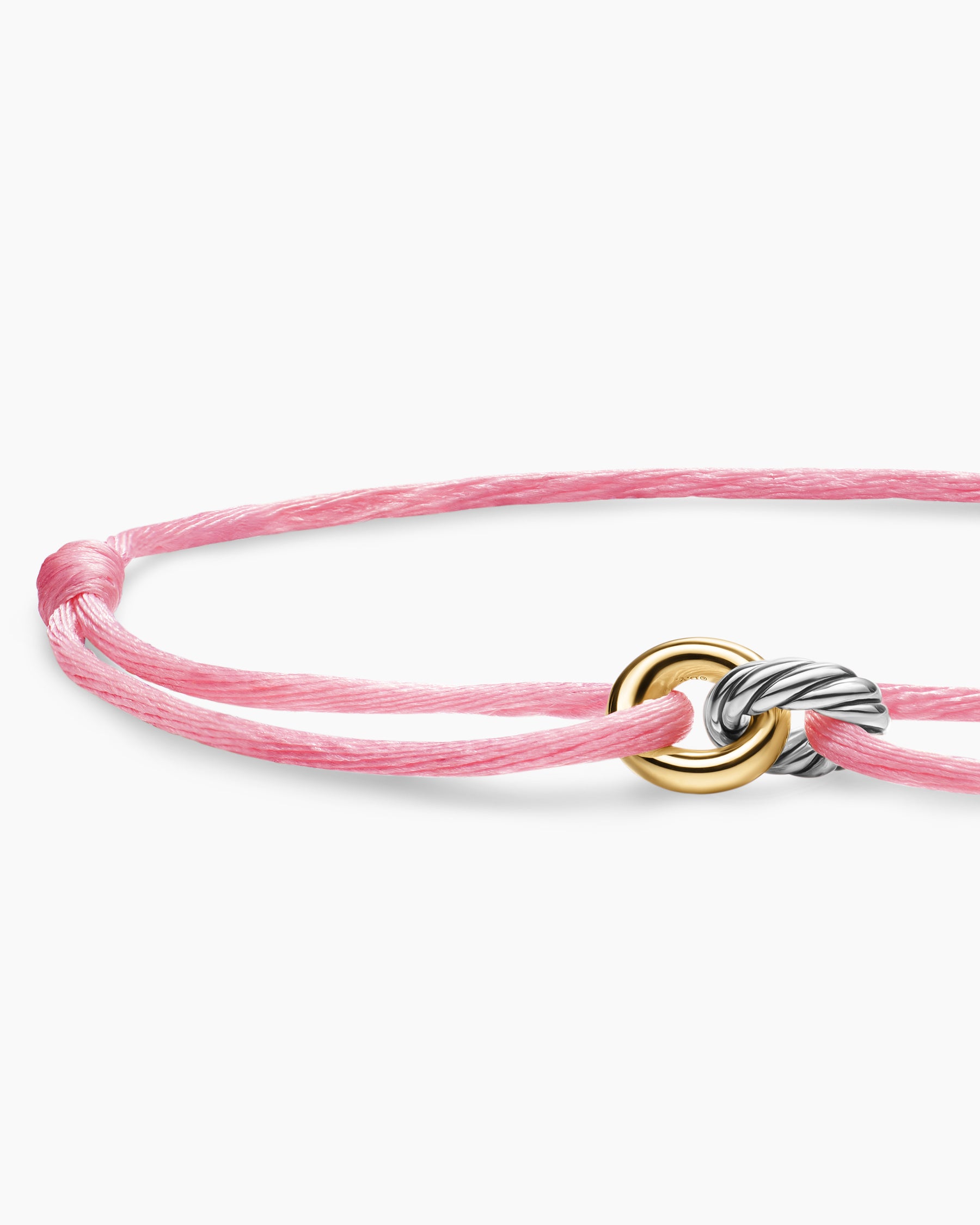 Sculpted Cable Linked Cord Bracelet in Pink Nylon with Sterling Silver and 14K Yellow Gold, 8.7mm - Image 5