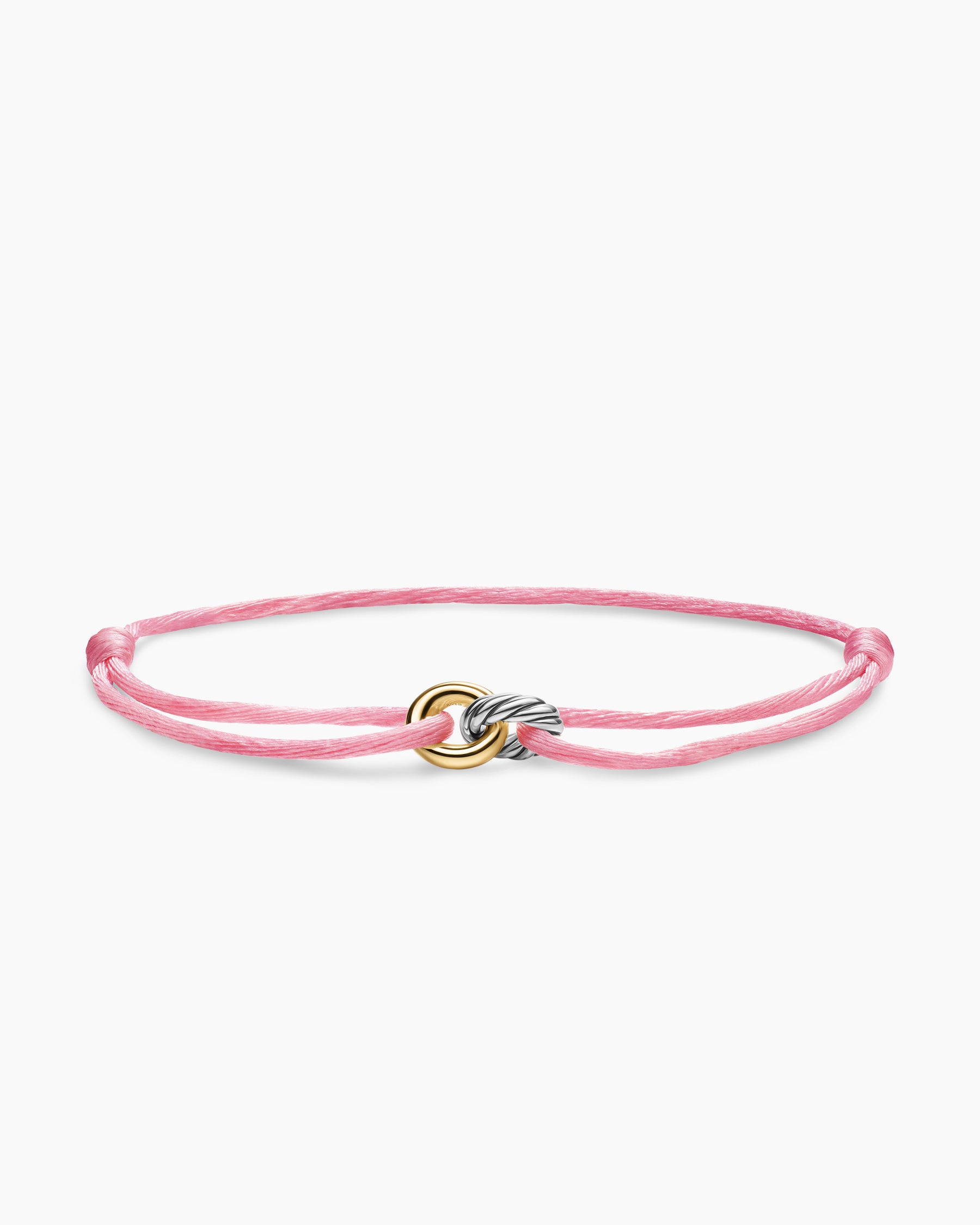 Sculpted Cable Linked Cord Bracelet in Pink Nylon with Sterling Silver and 14K Yellow Gold, 8.7mm