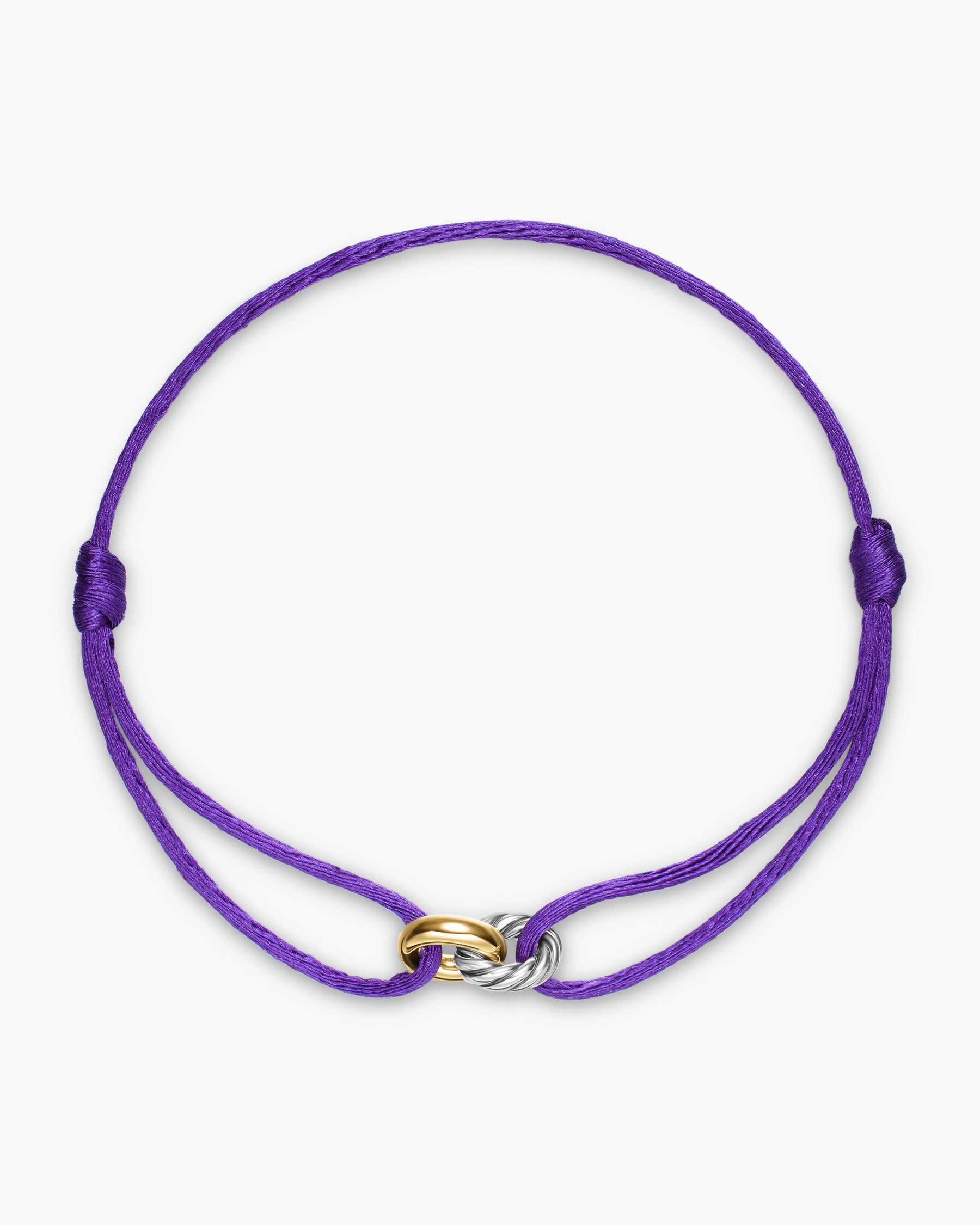 Sculpted Cable Linked Cord Bracelet in Purple Nylon with Sterling Silver and 14K Yellow Gold, 8.7mm - Image 3
