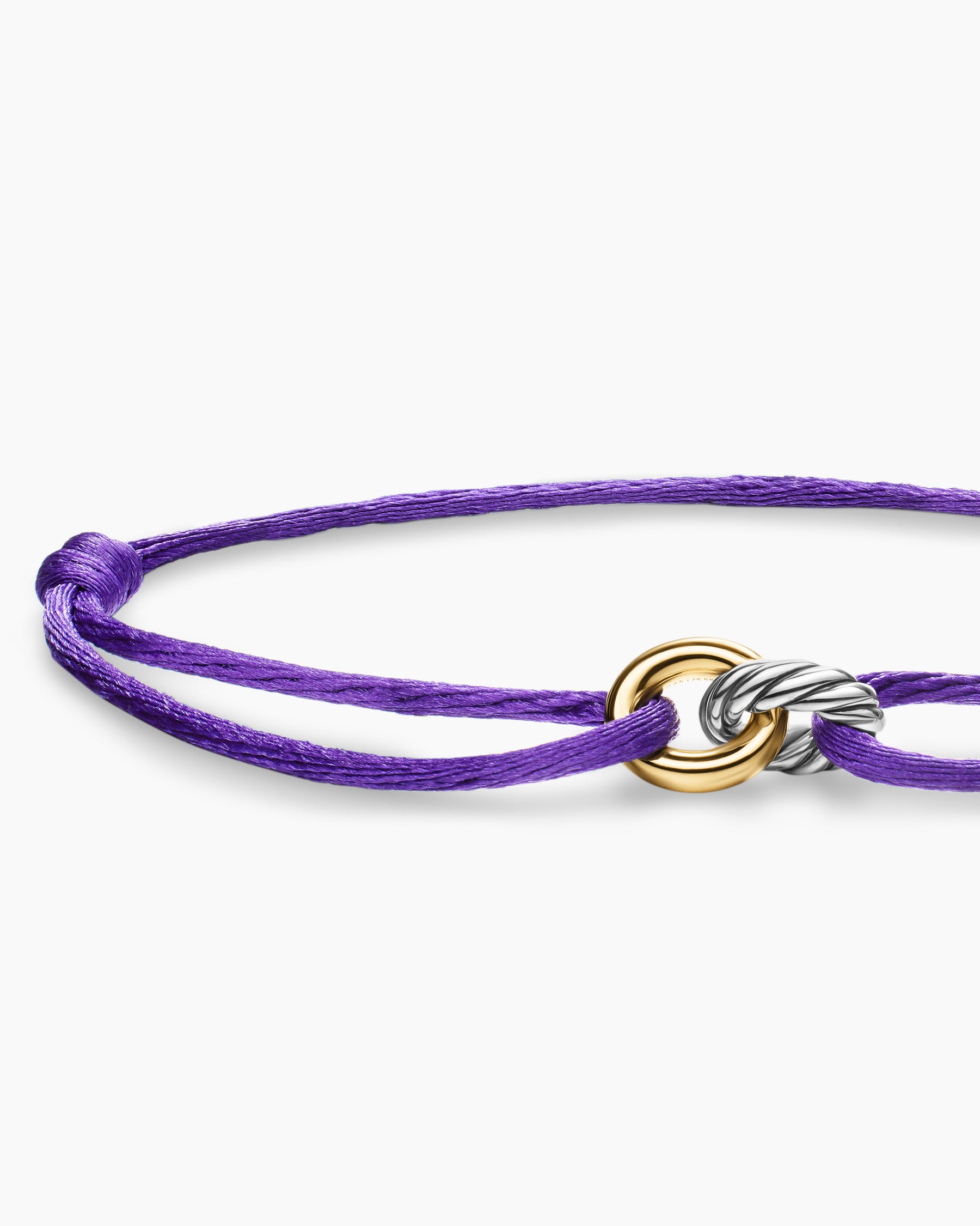Sculpted Cable Linked Cord Bracelet in Purple Nylon with Sterling Silver and 14K Yellow Gold, 8.7mm - Image 5