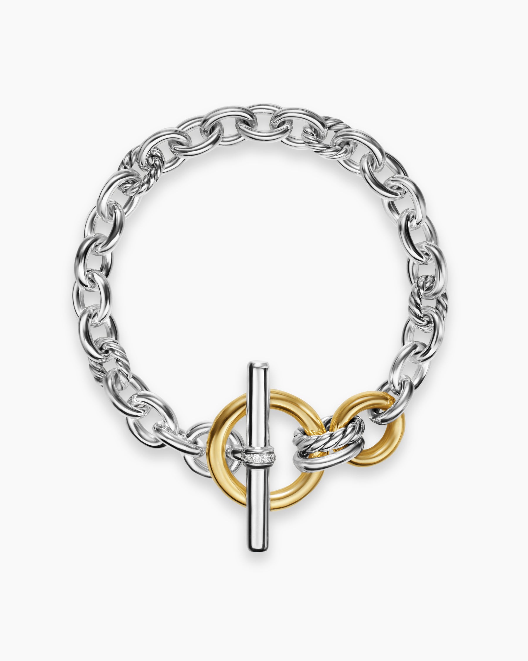 Alternative view of DY Mercer Toggle Chain Bracelet in Sterling Silver with 18K Yellow Gold and Diamonds, 8mm