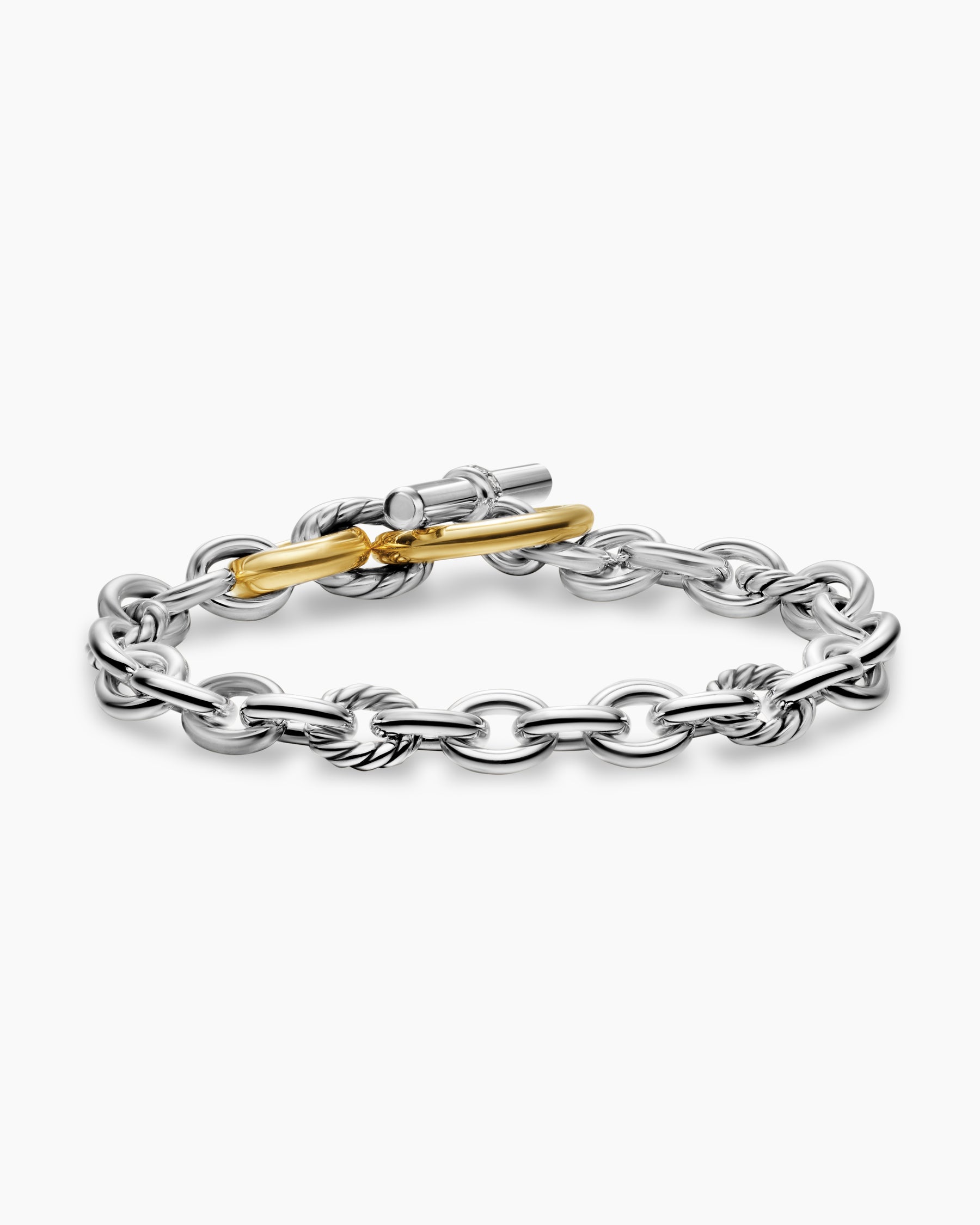 DY Mercer Toggle Chain Bracelet in Sterling Silver with 18K Yellow Gold and Diamonds, 8mm - Image 4