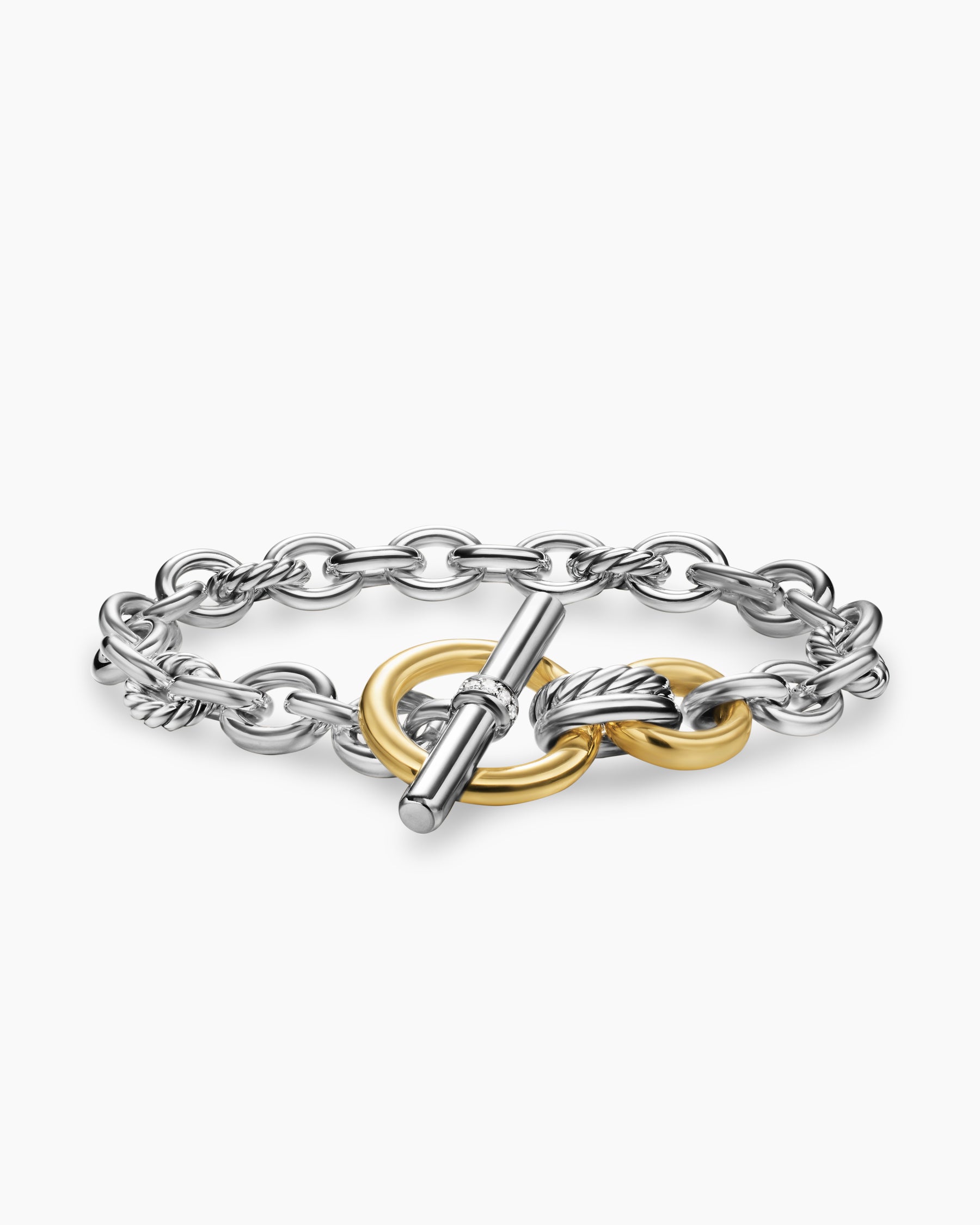DY Mercer Toggle Chain Bracelet in Sterling Silver with 18K Yellow Gold and Diamonds, 8mm
