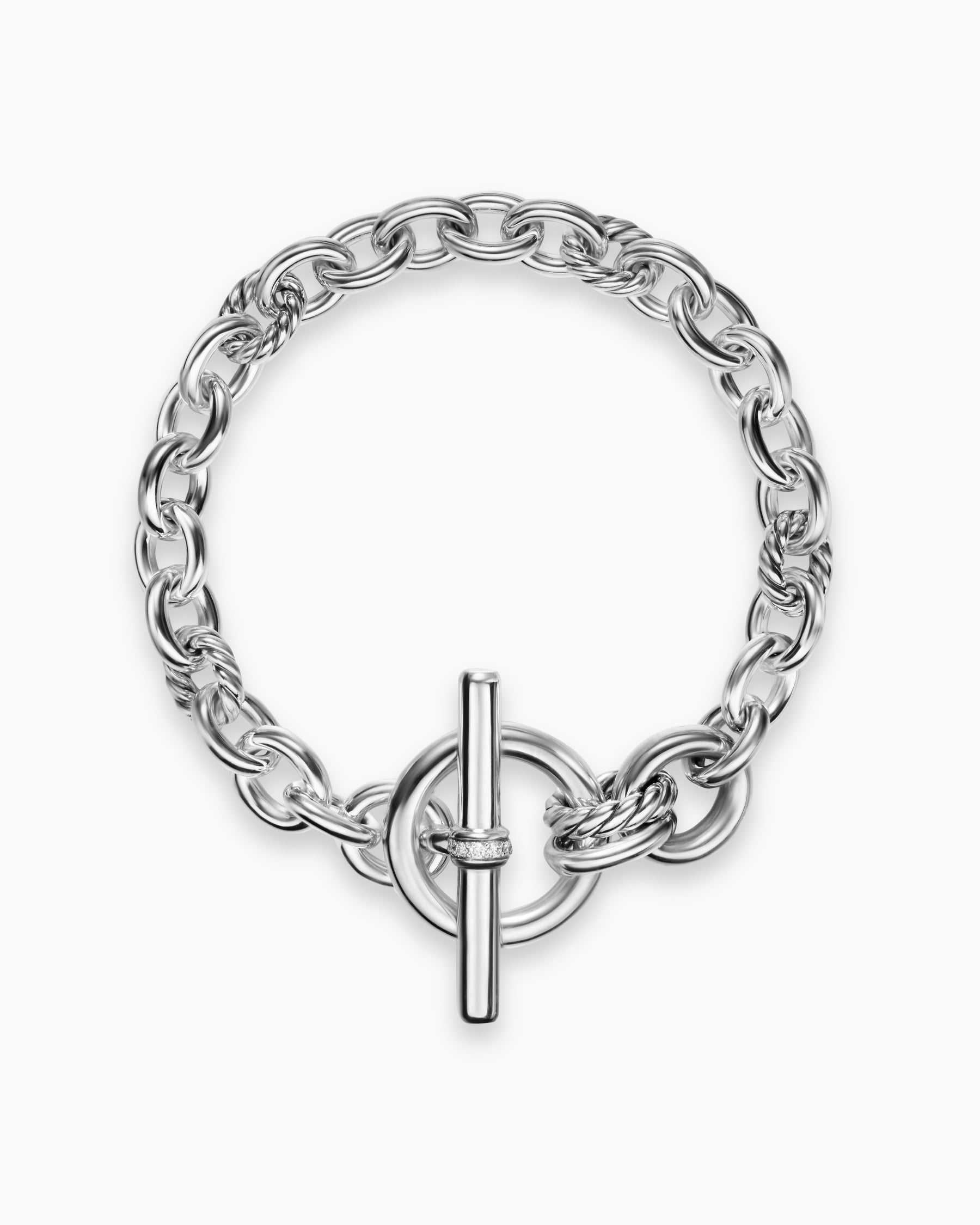 Alternative view of DY Mercer Toggle Chain Bracelet in Sterling Silver with Diamonds, 8mm