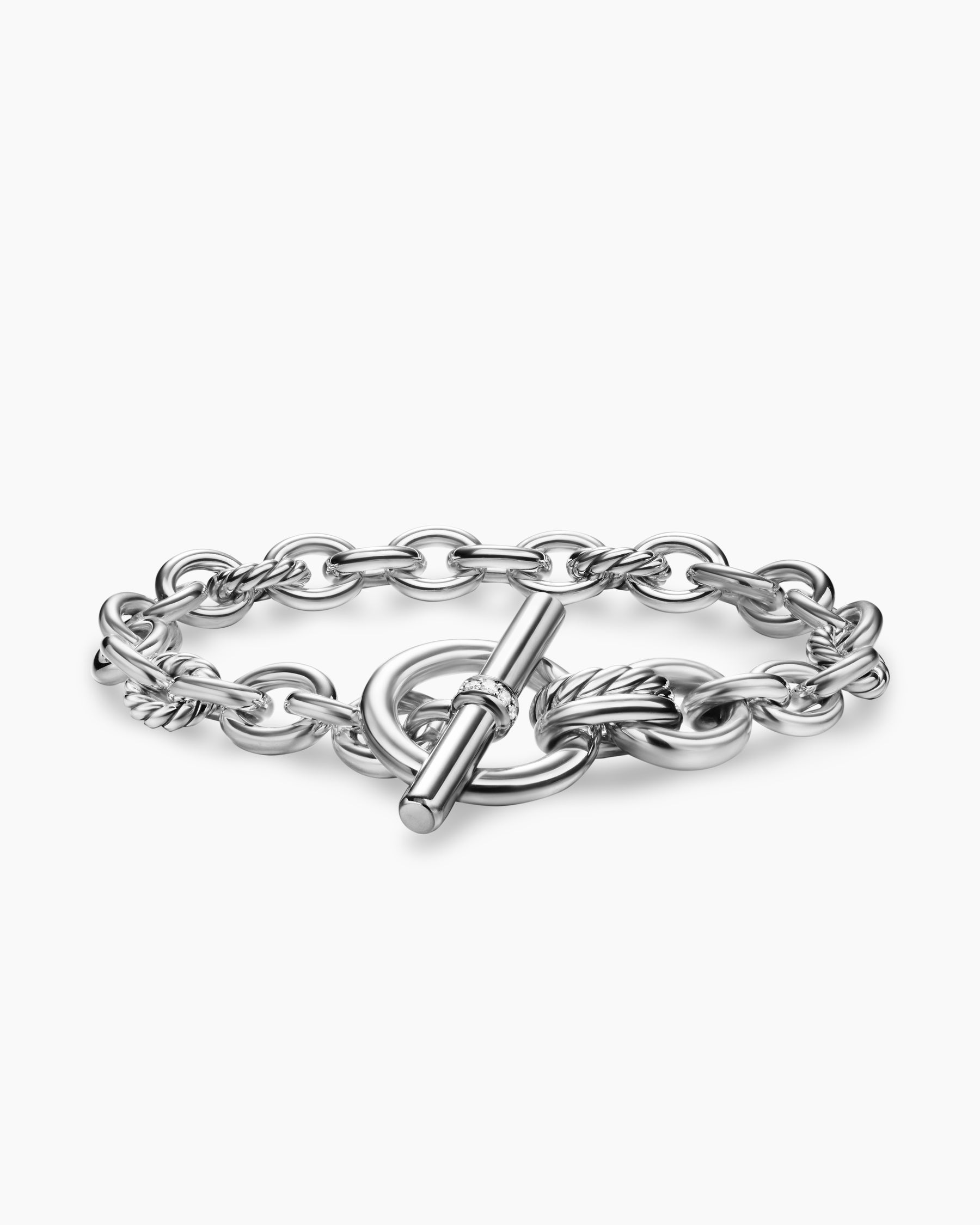 DY Mercer Toggle Chain Bracelet in Sterling Silver with Diamonds, 8mm