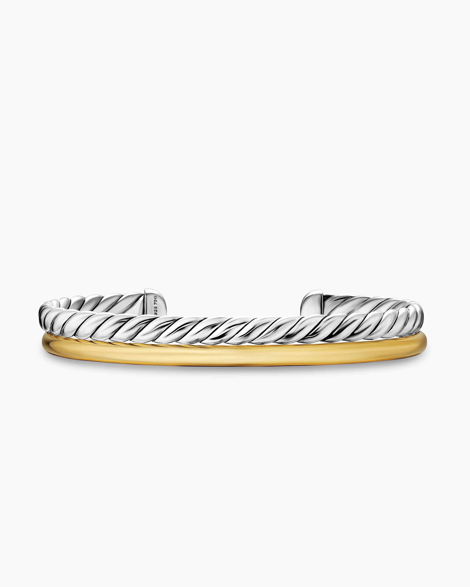 DY Mercer Two Row Cuff Bracelet in Sterling Silver with 18K Yellow Gold, 8mm